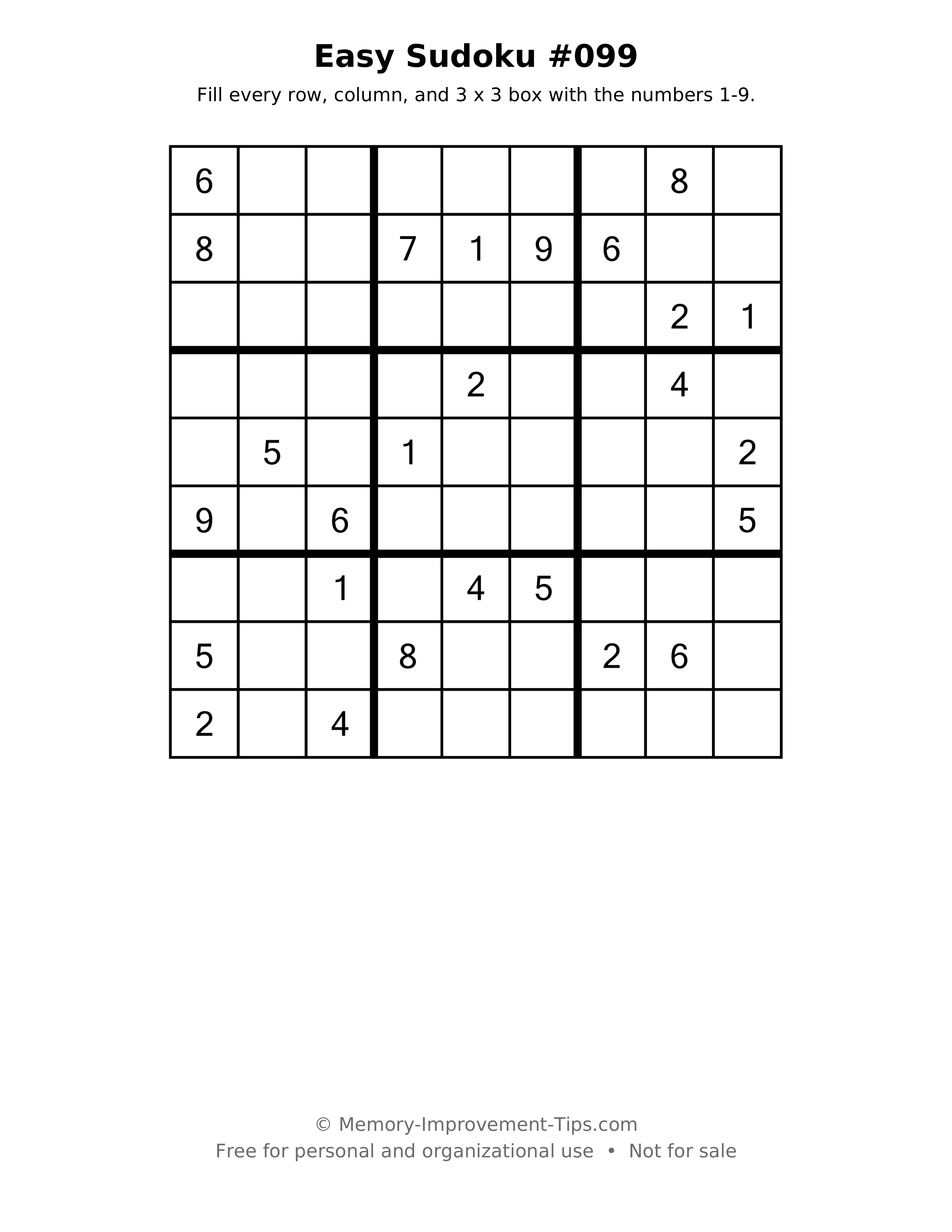 Printable puzzle: Easy Sudoku #099