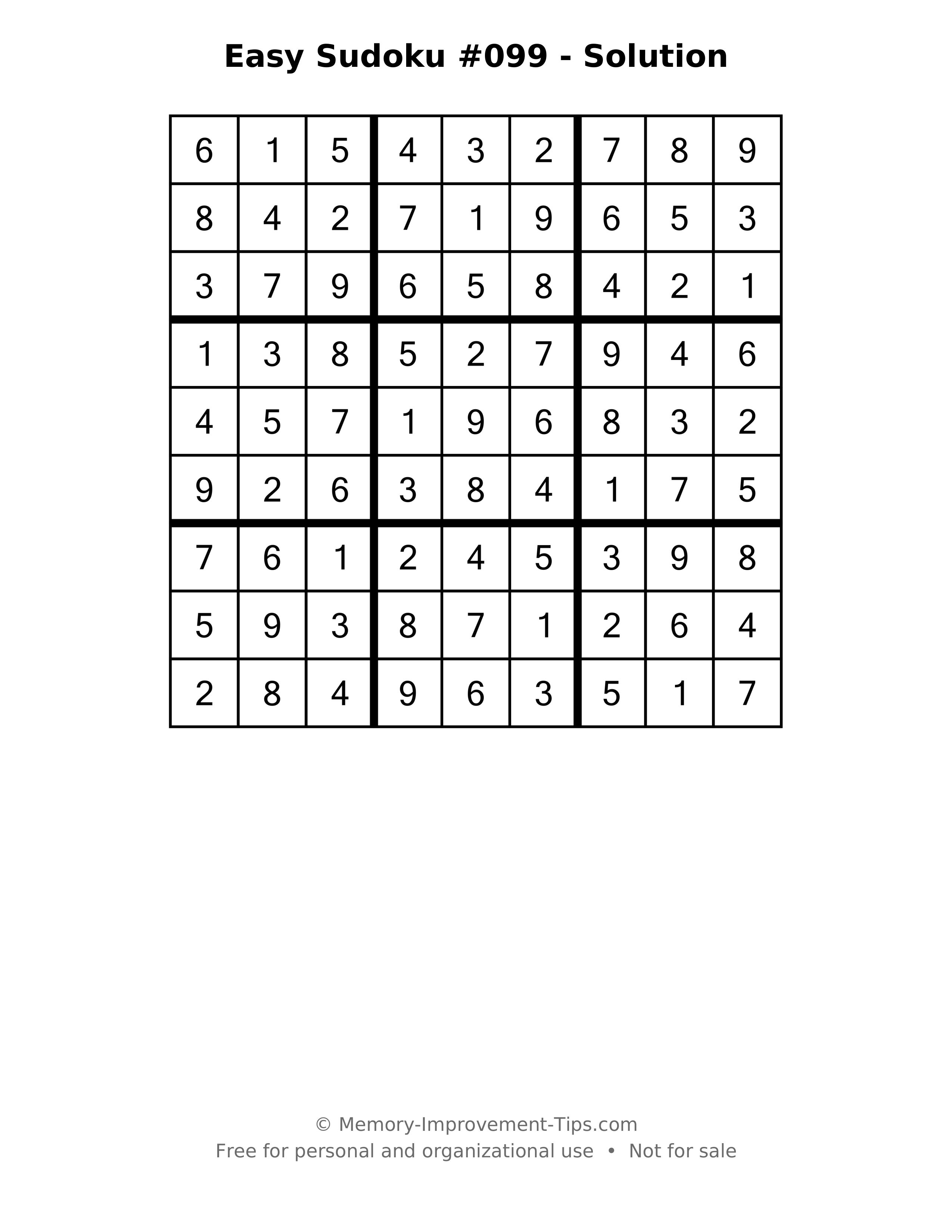 Printable solution: Easy Sudoku #099 - Solution