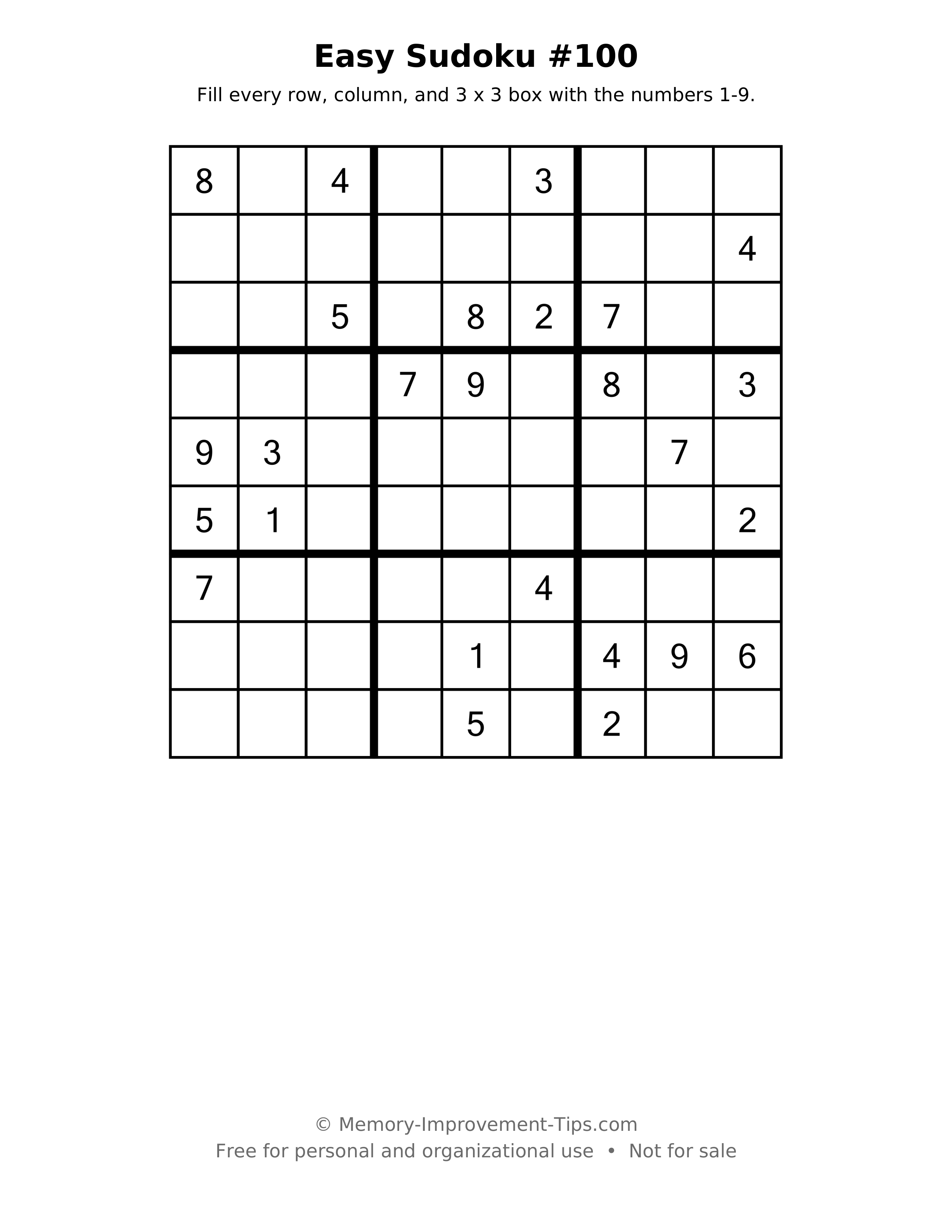 Printable puzzle: Easy Sudoku #100