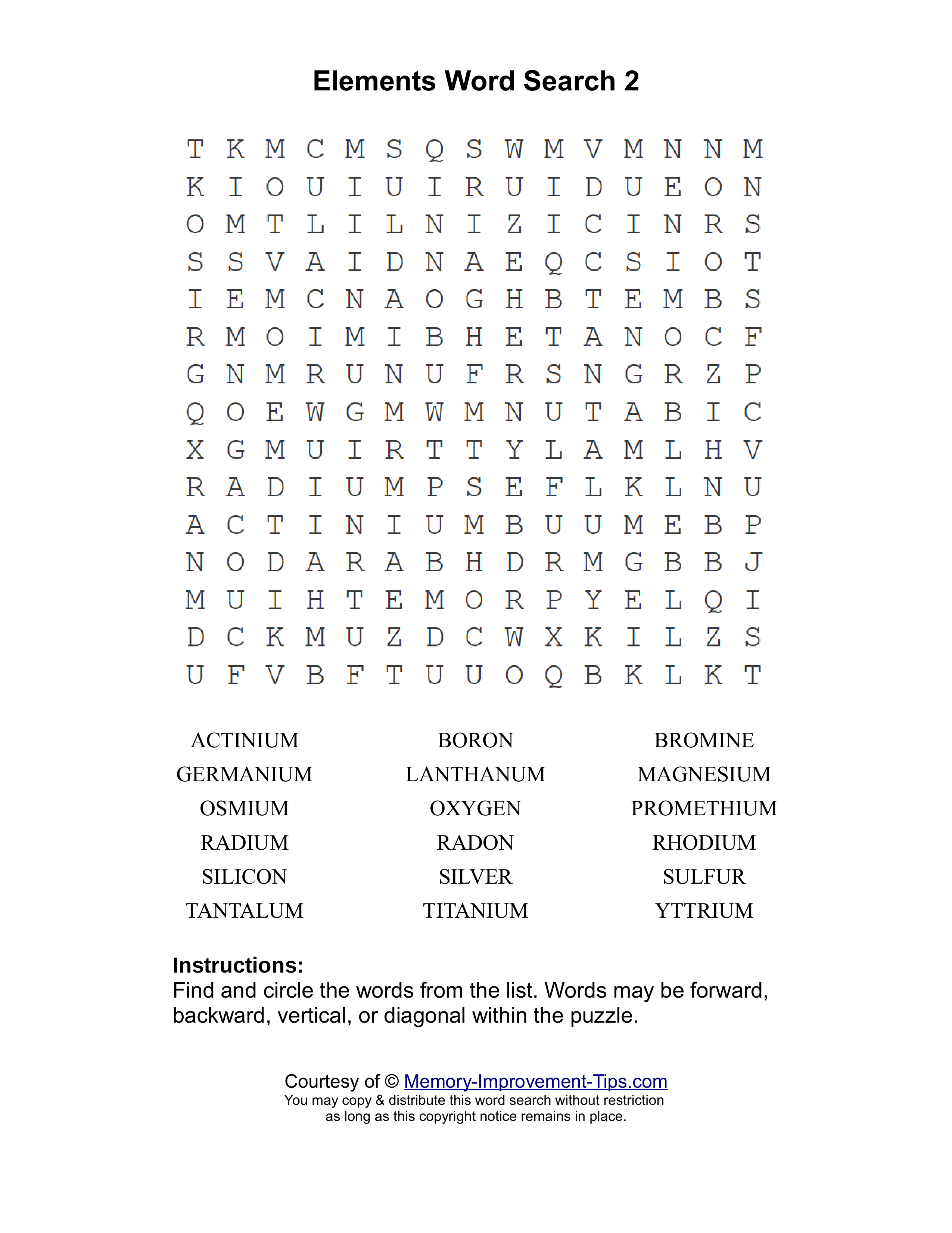 Elements 2 word search printable puzzle