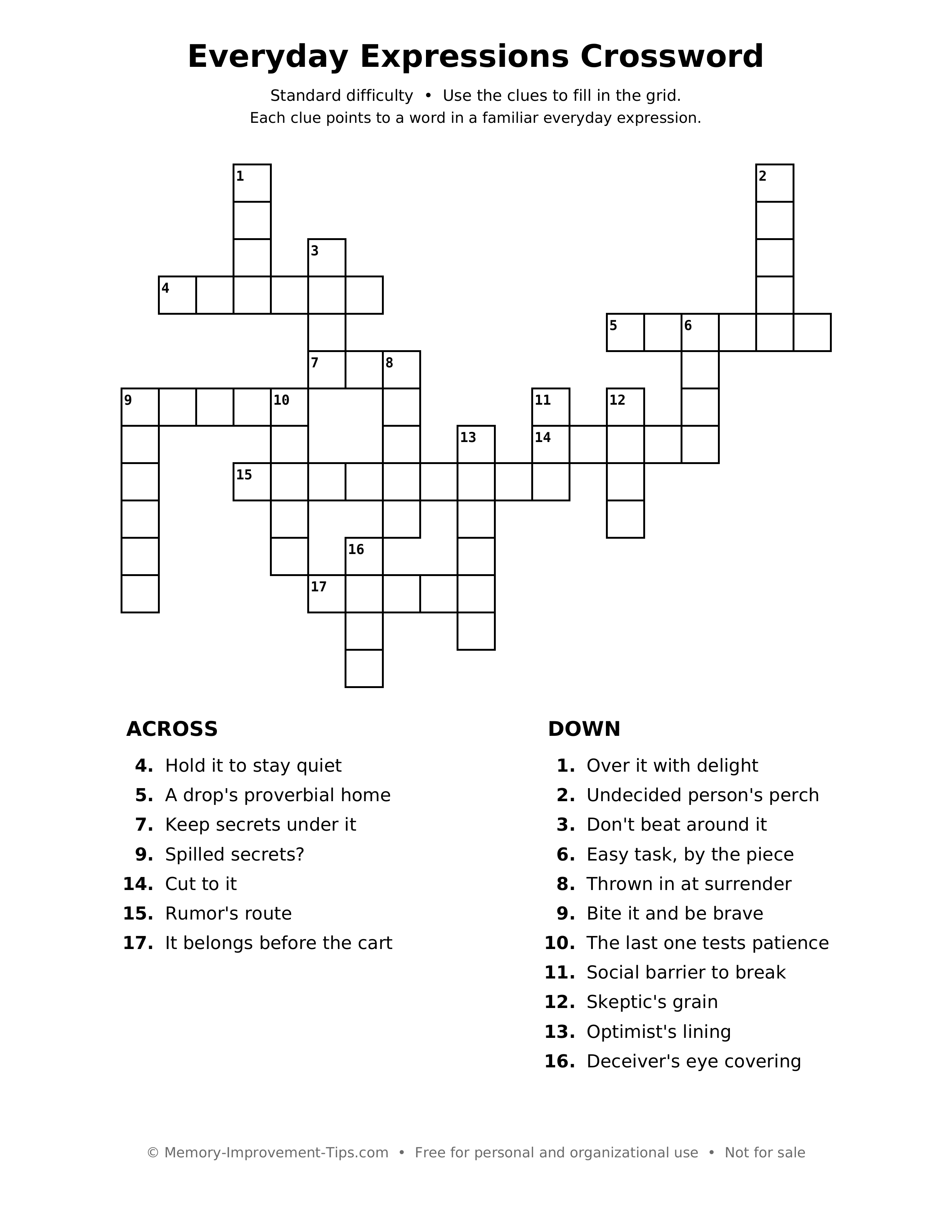 Printable puzzle: Everyday Expressions Crossword