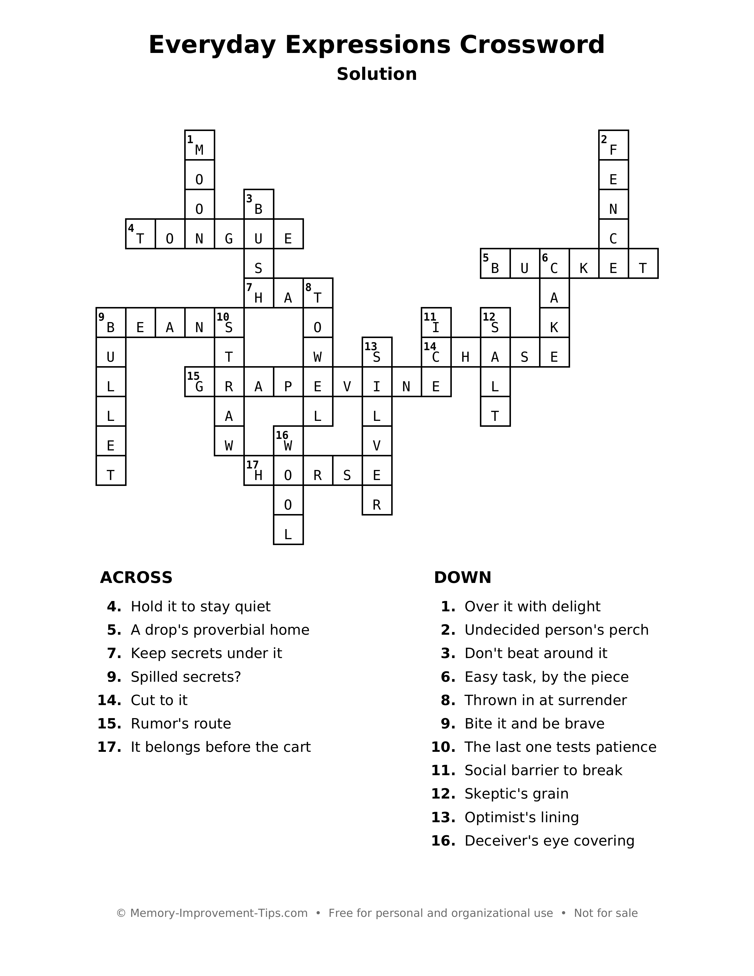 Answer key: Everyday Expressions Crossword