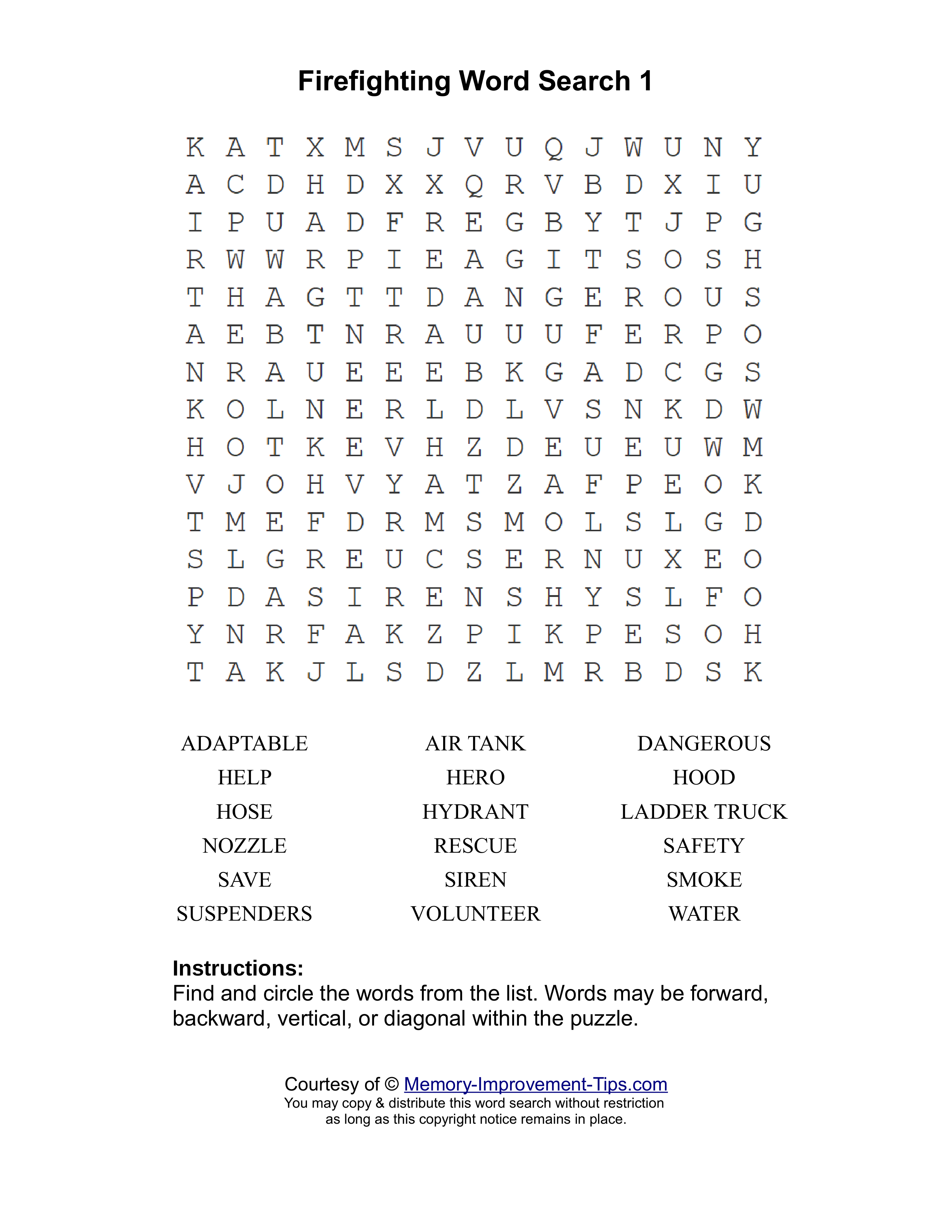 Firefighting 1 word search printable puzzle