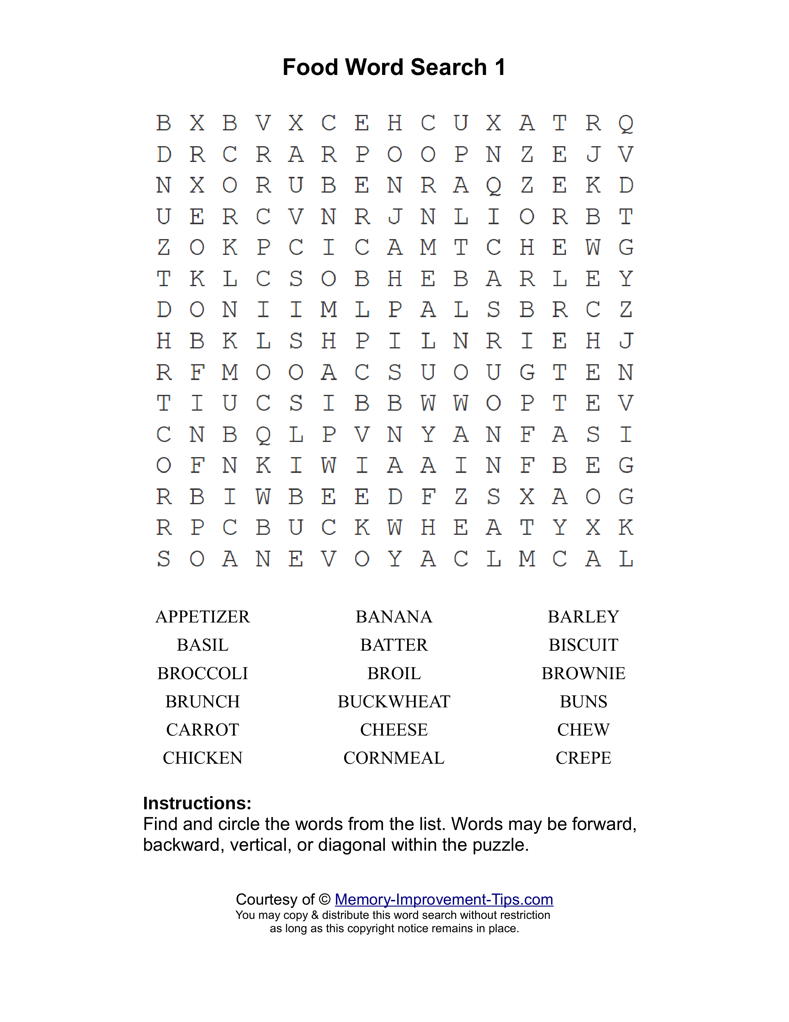 Food 1 word search printable puzzle