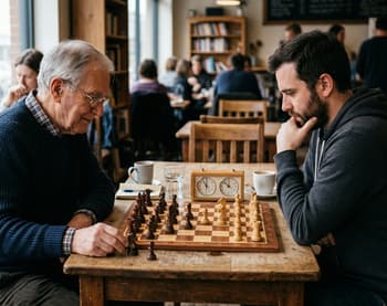 Two individuals playing chess.