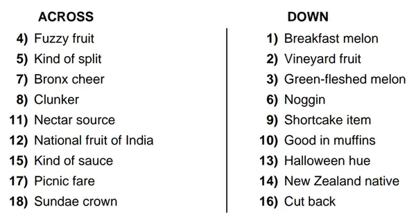 Fruit Crossword Puzzle Clues