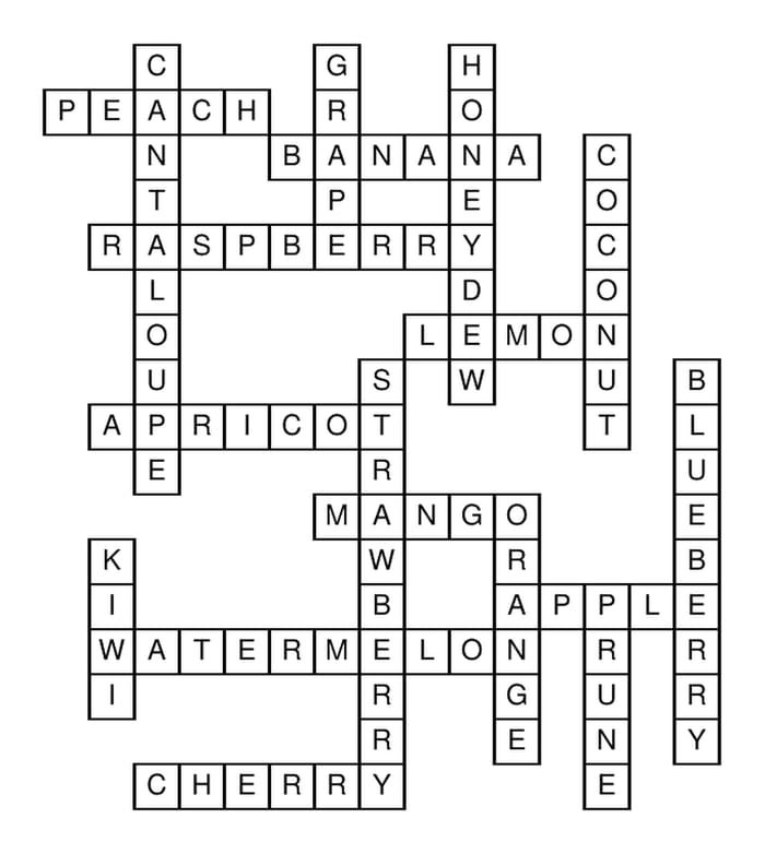 Fruit Crossword Puzzle Solution