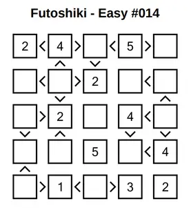 Easy printable Futoshiki puzzle