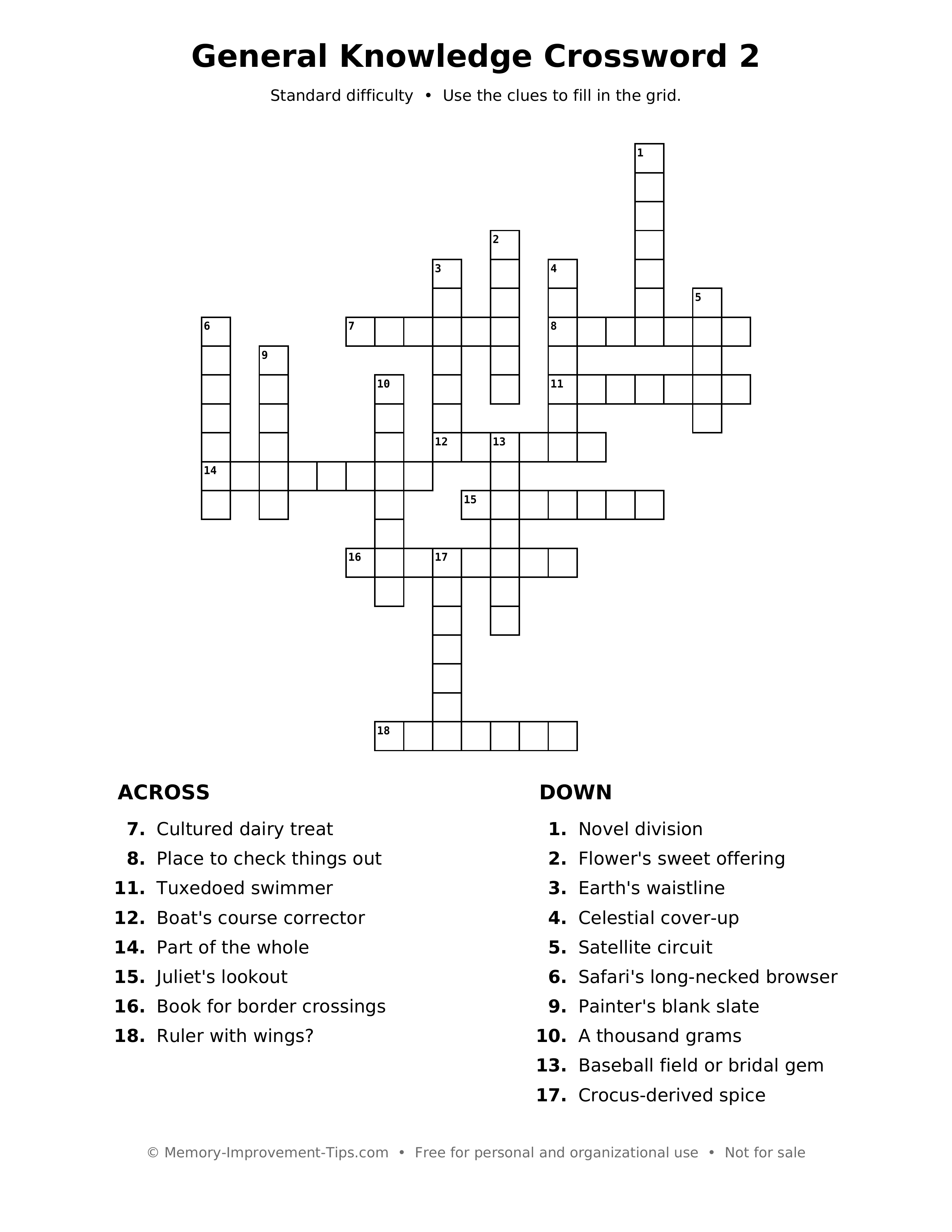 Printable puzzle: General Knowledge Crossword 2