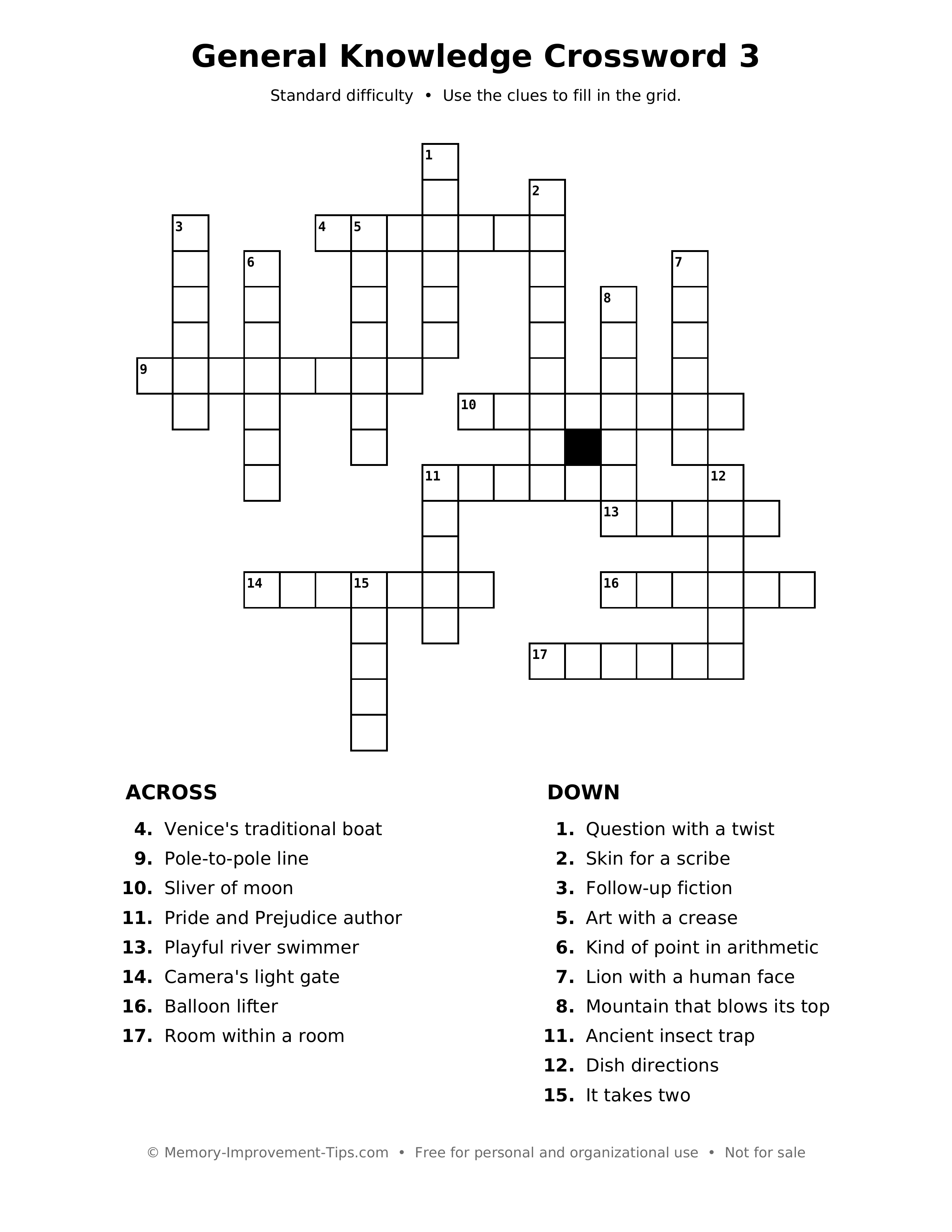 Printable puzzle: General Knowledge Crossword 3