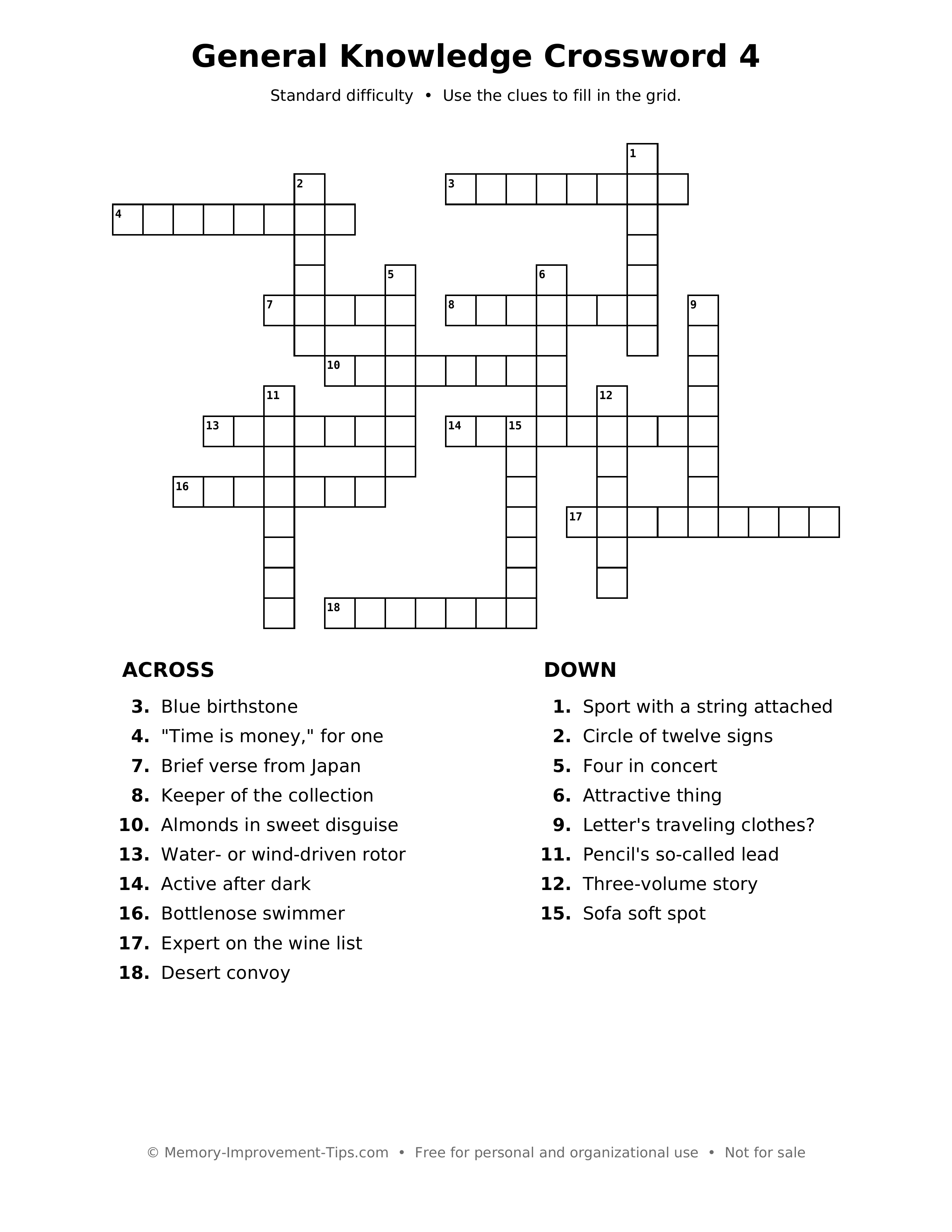 Printable puzzle: General Knowledge Crossword 4