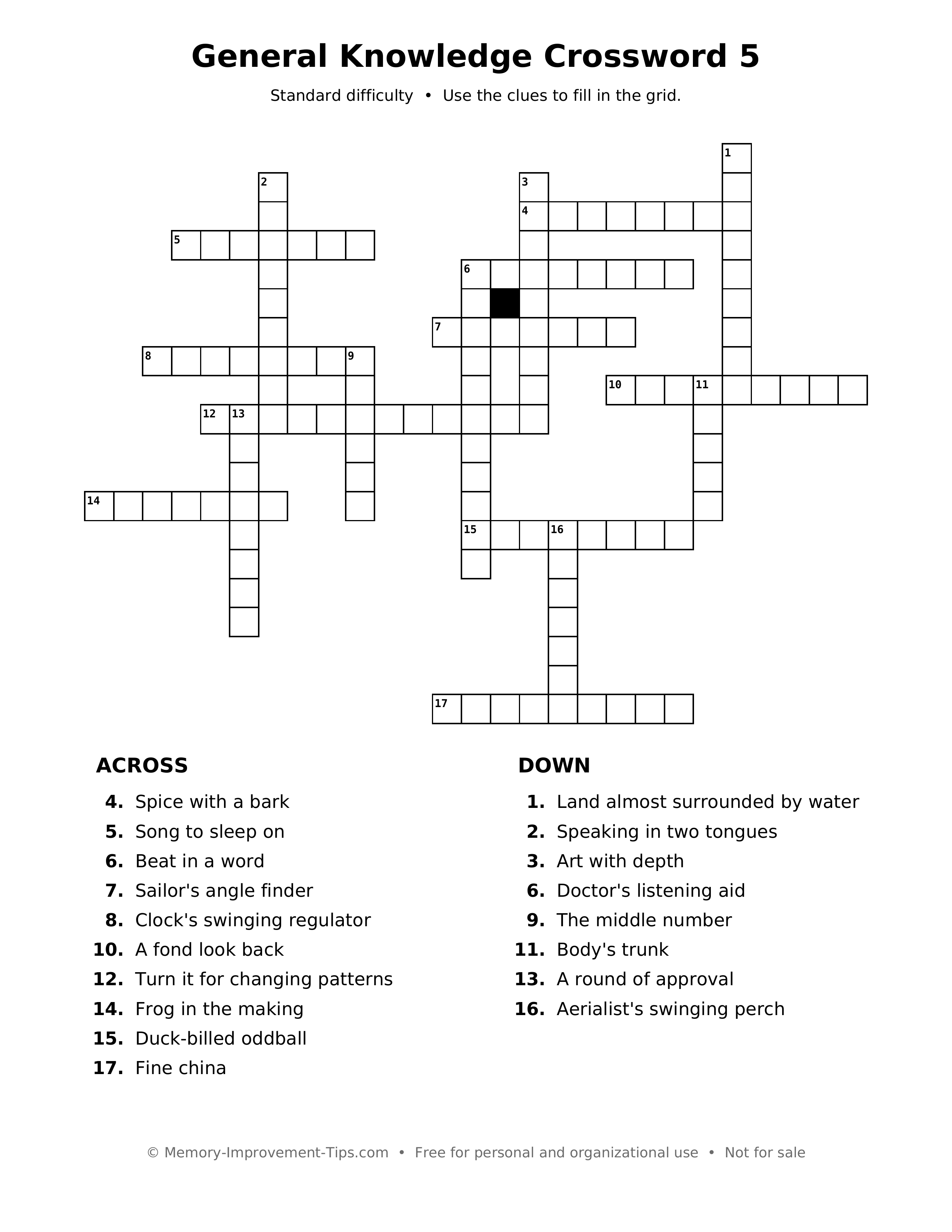 Printable puzzle: General Knowledge Crossword 5