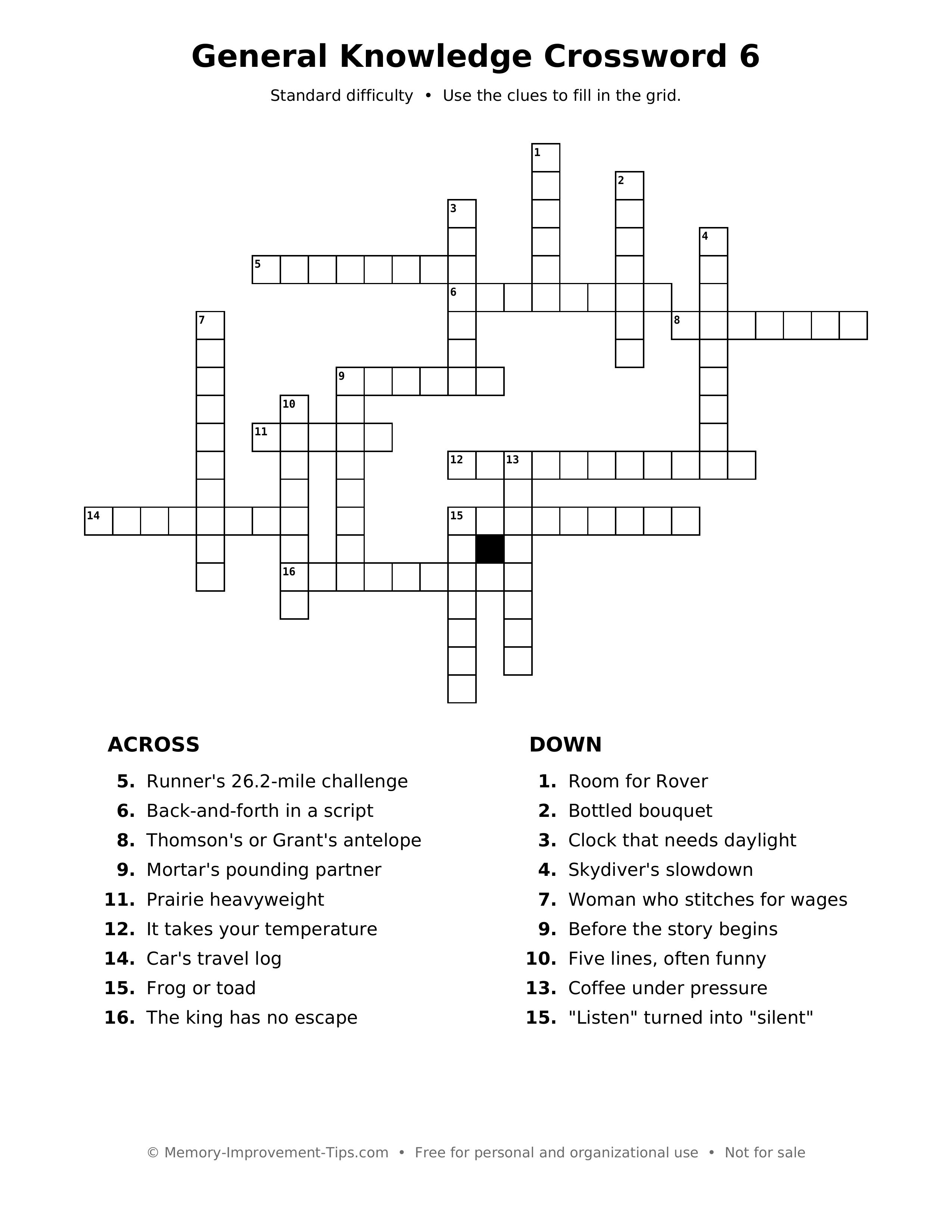 Printable puzzle: General Knowledge Crossword 6