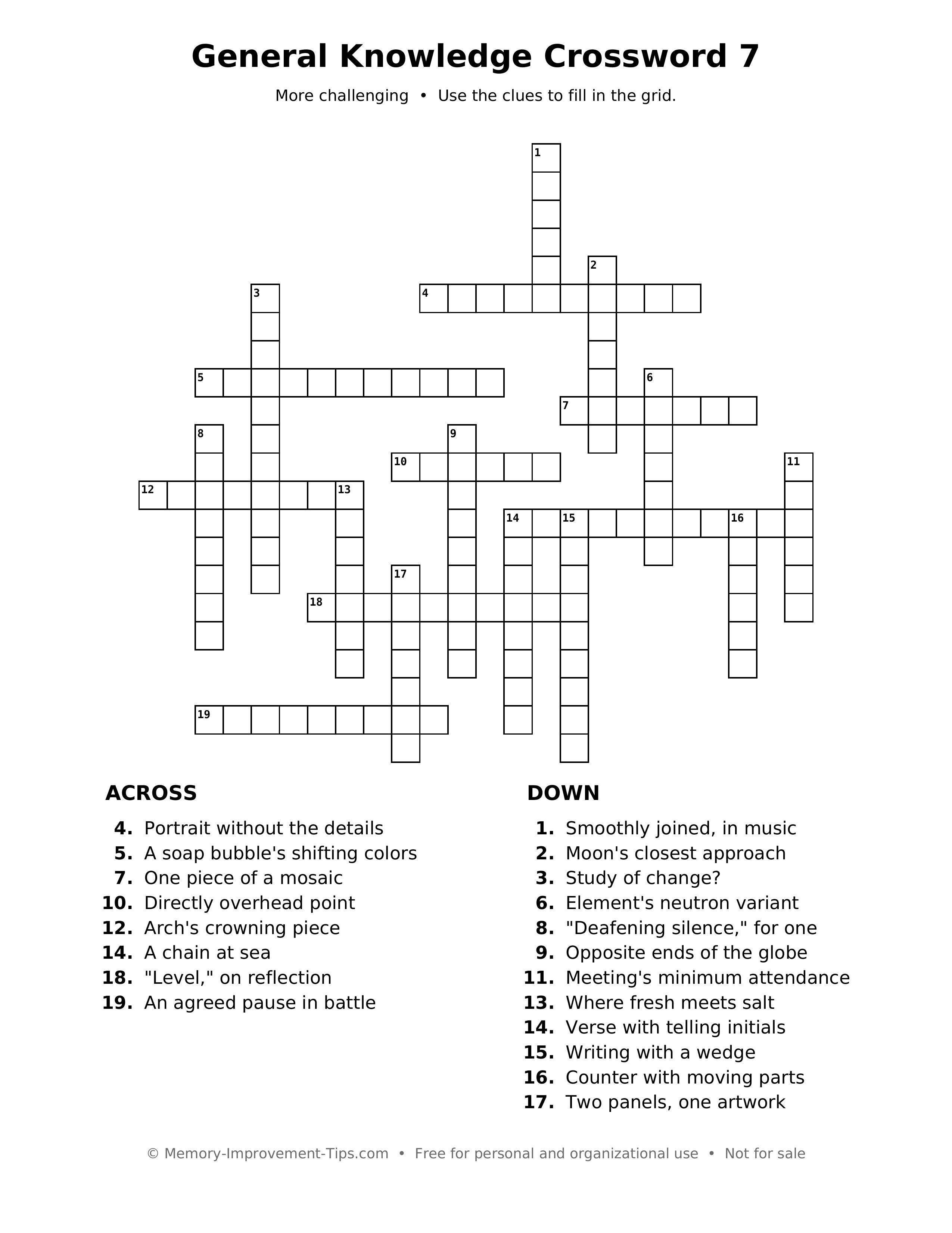 Printable puzzle: General Knowledge Crossword 7