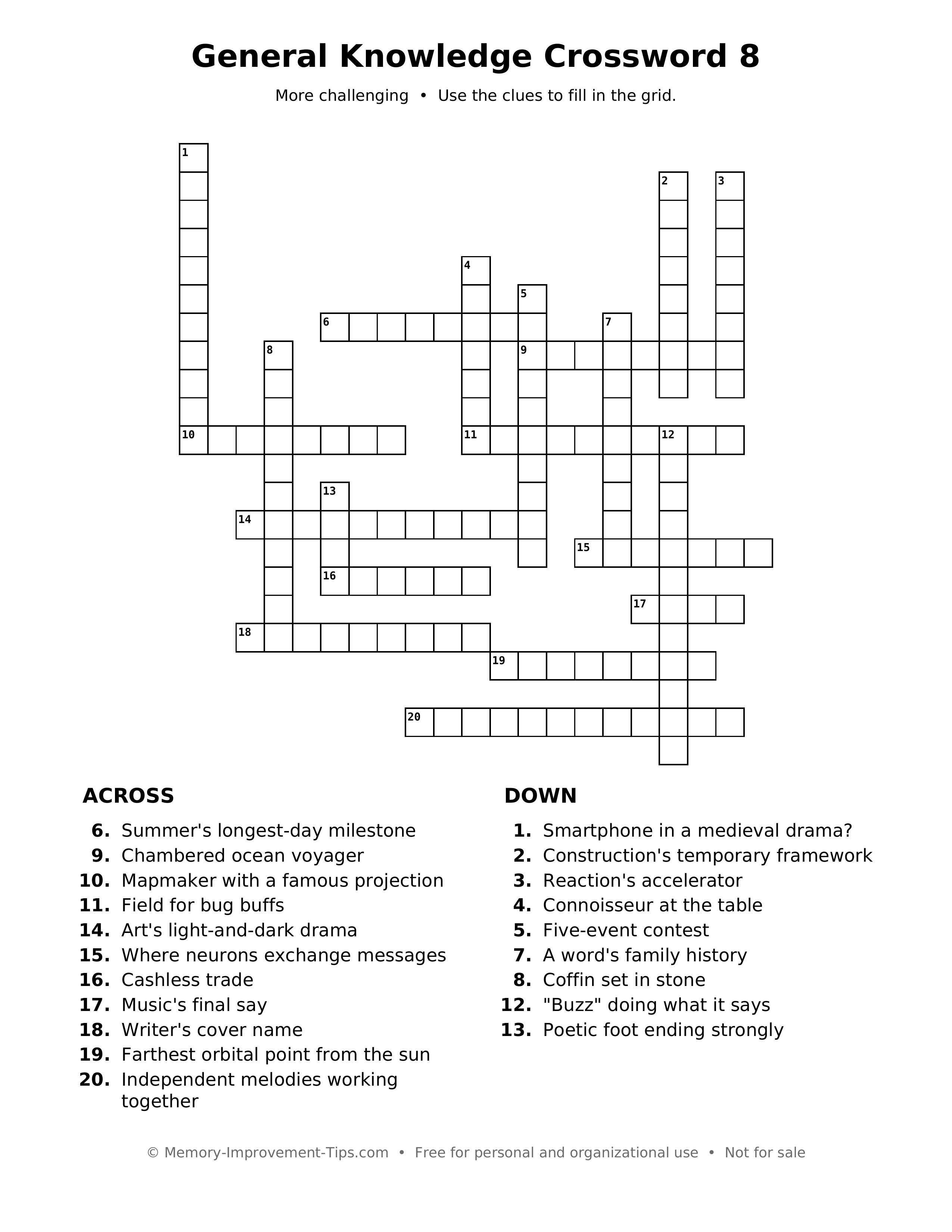 Printable puzzle: General Knowledge Crossword 8