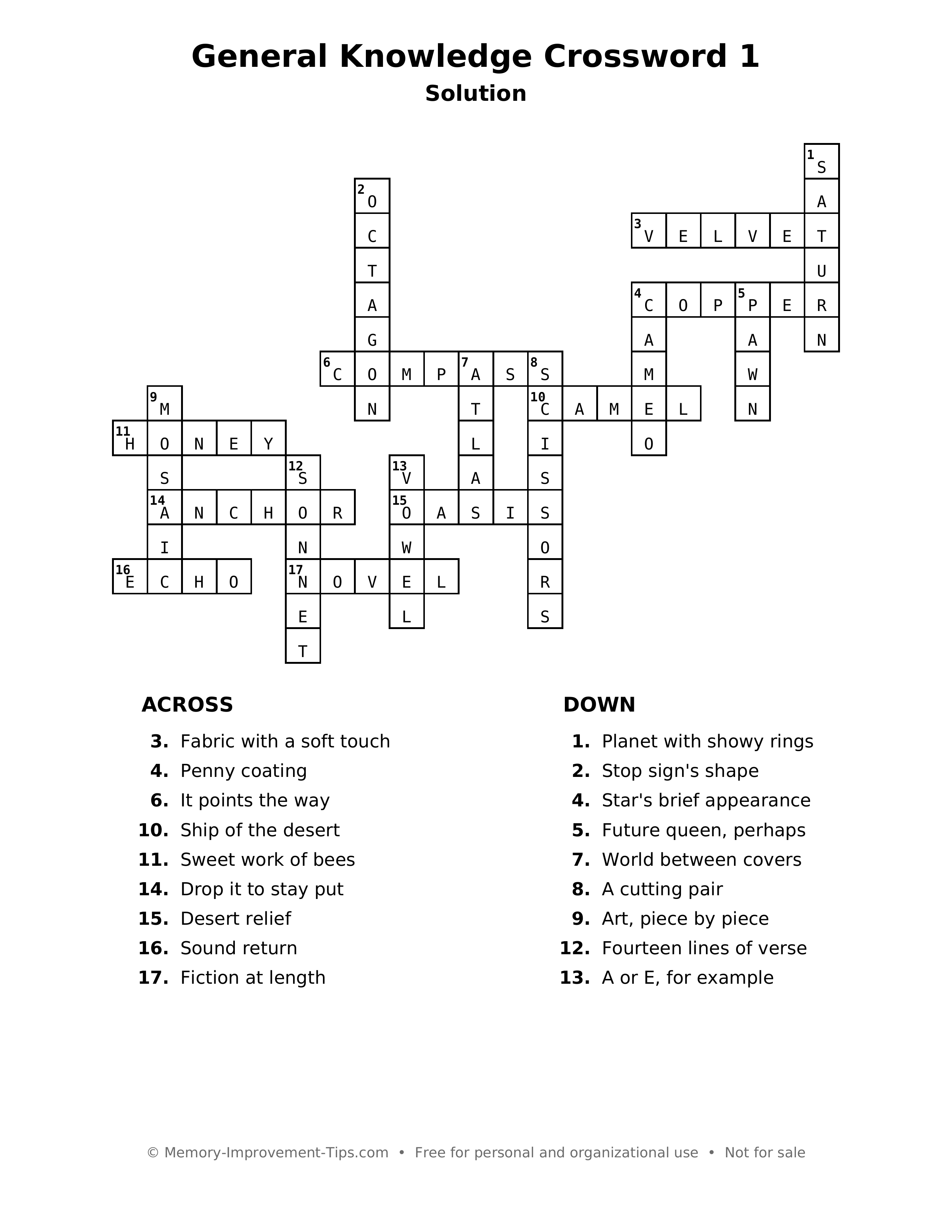 Answer key: General Knowledge Crossword 1