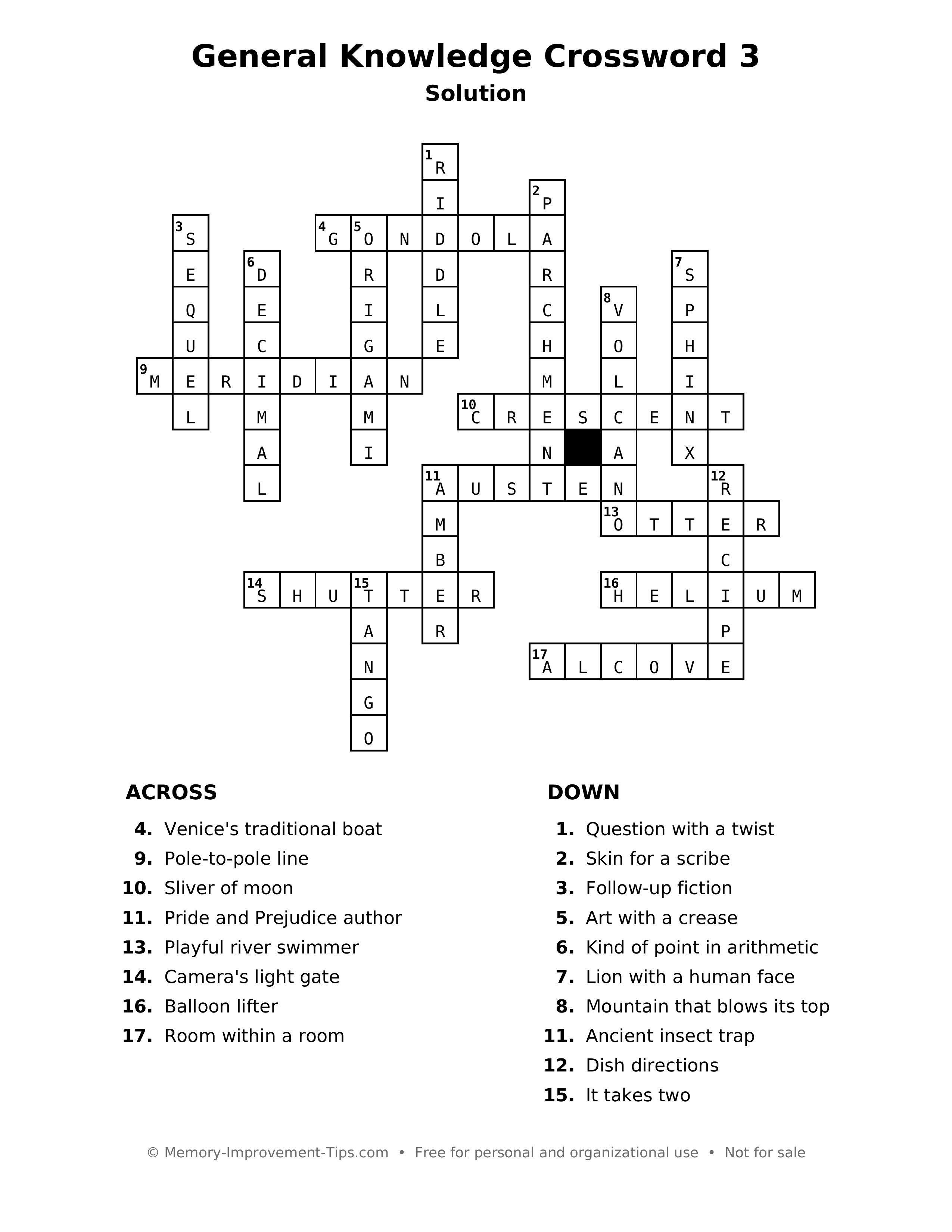 Answer key: General Knowledge Crossword 3