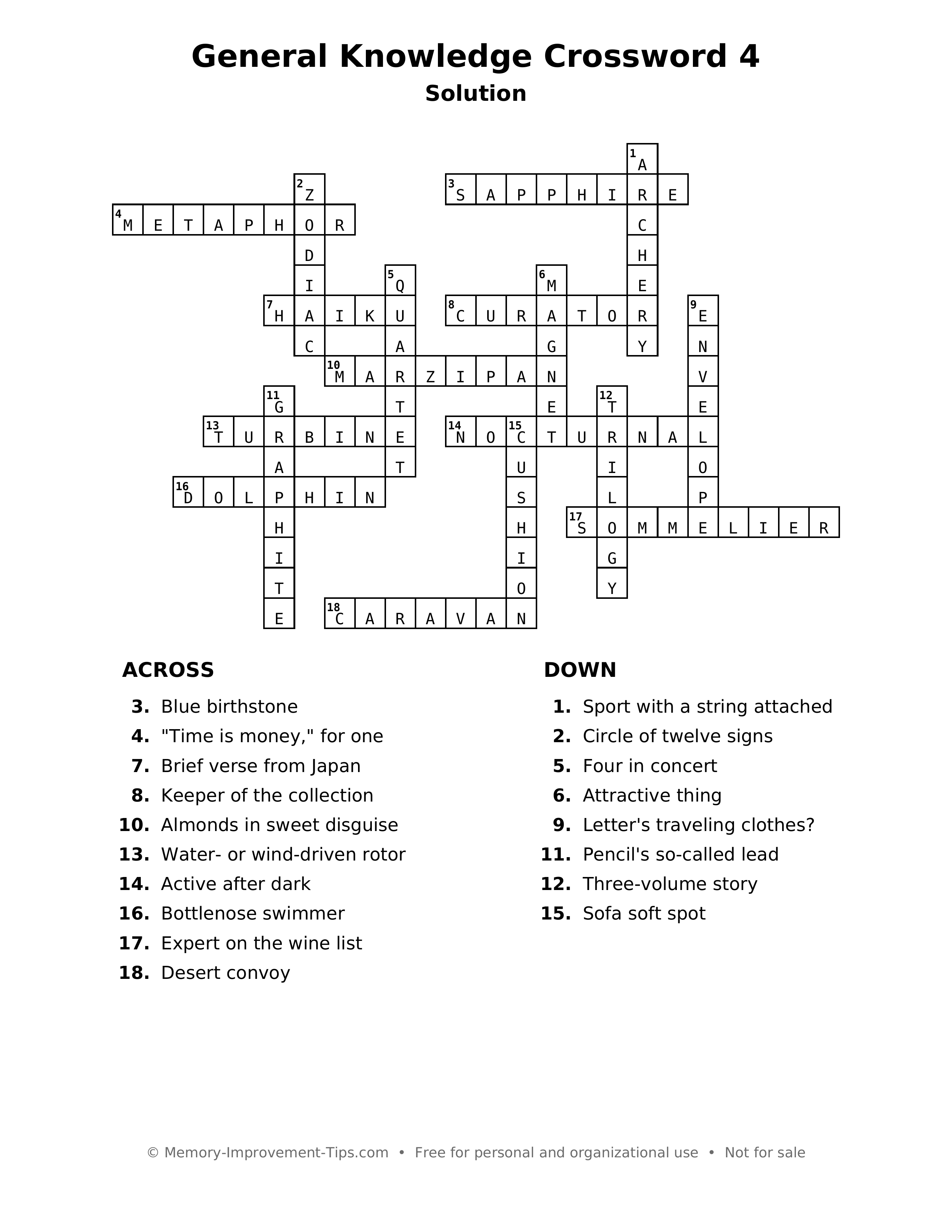 Answer key: General Knowledge Crossword 4