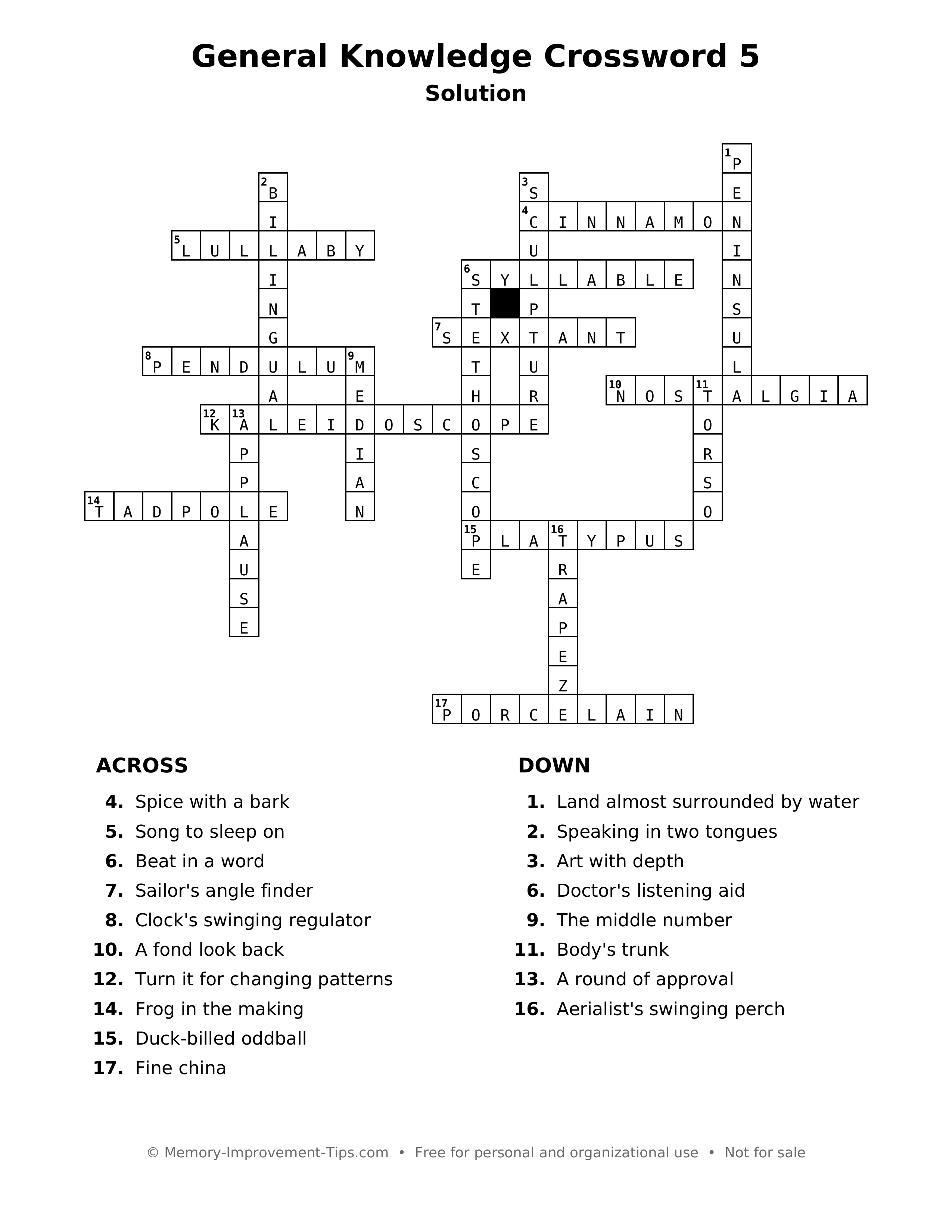 Answer key: General Knowledge Crossword 5