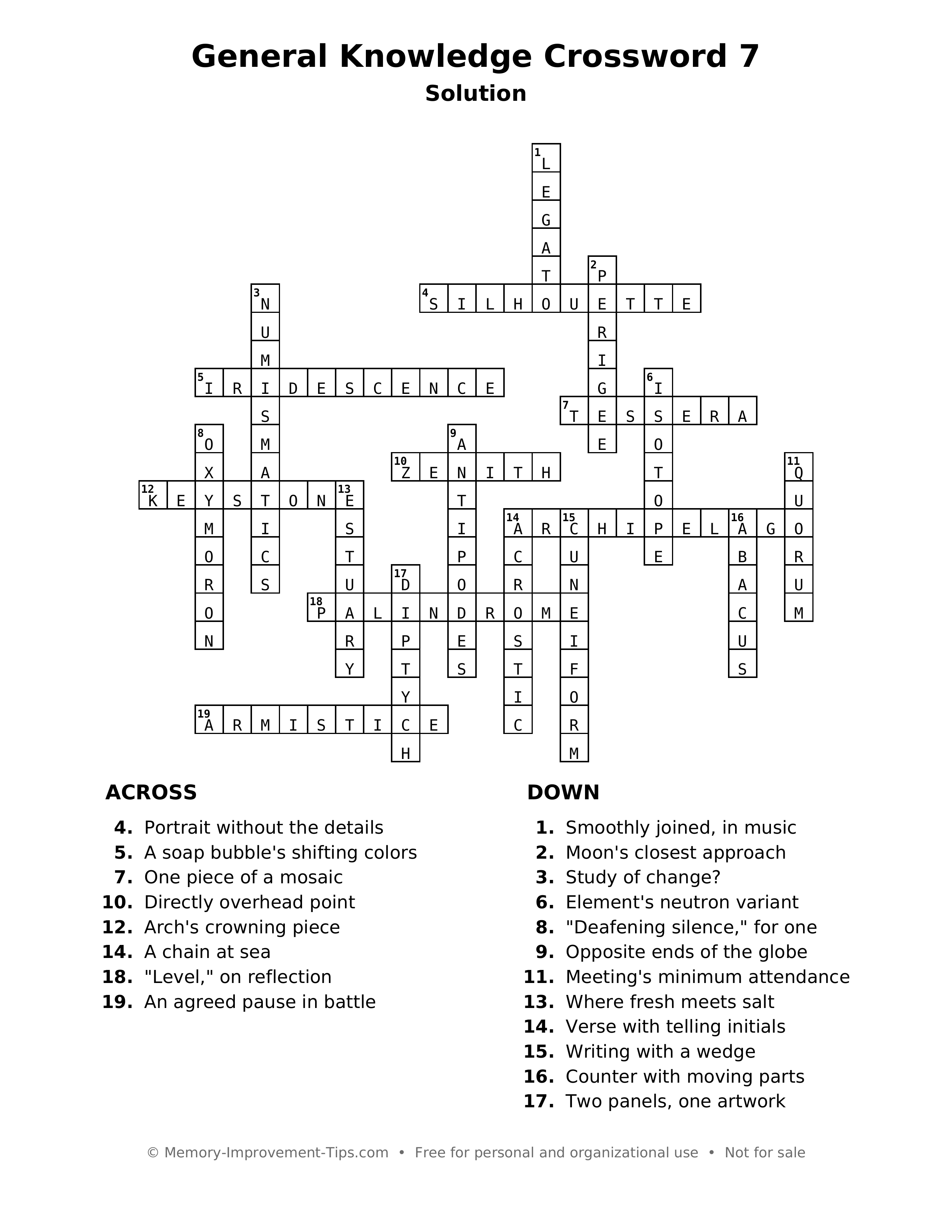 Answer key: General Knowledge Crossword 7