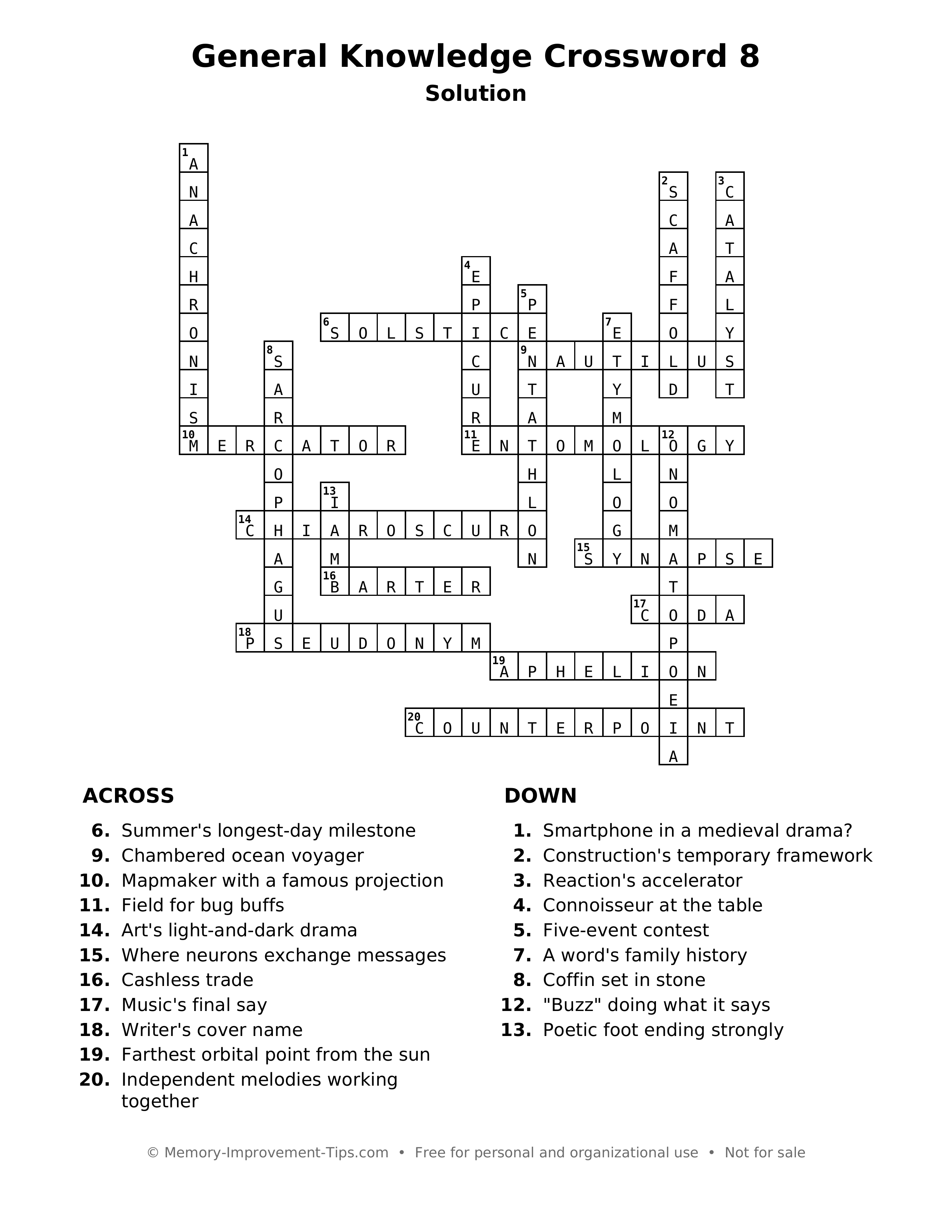 Answer key: General Knowledge Crossword 8