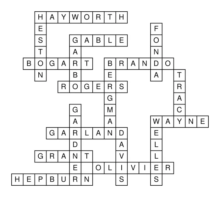 Golden Age of Hollywood Crossword Puzzle Solution