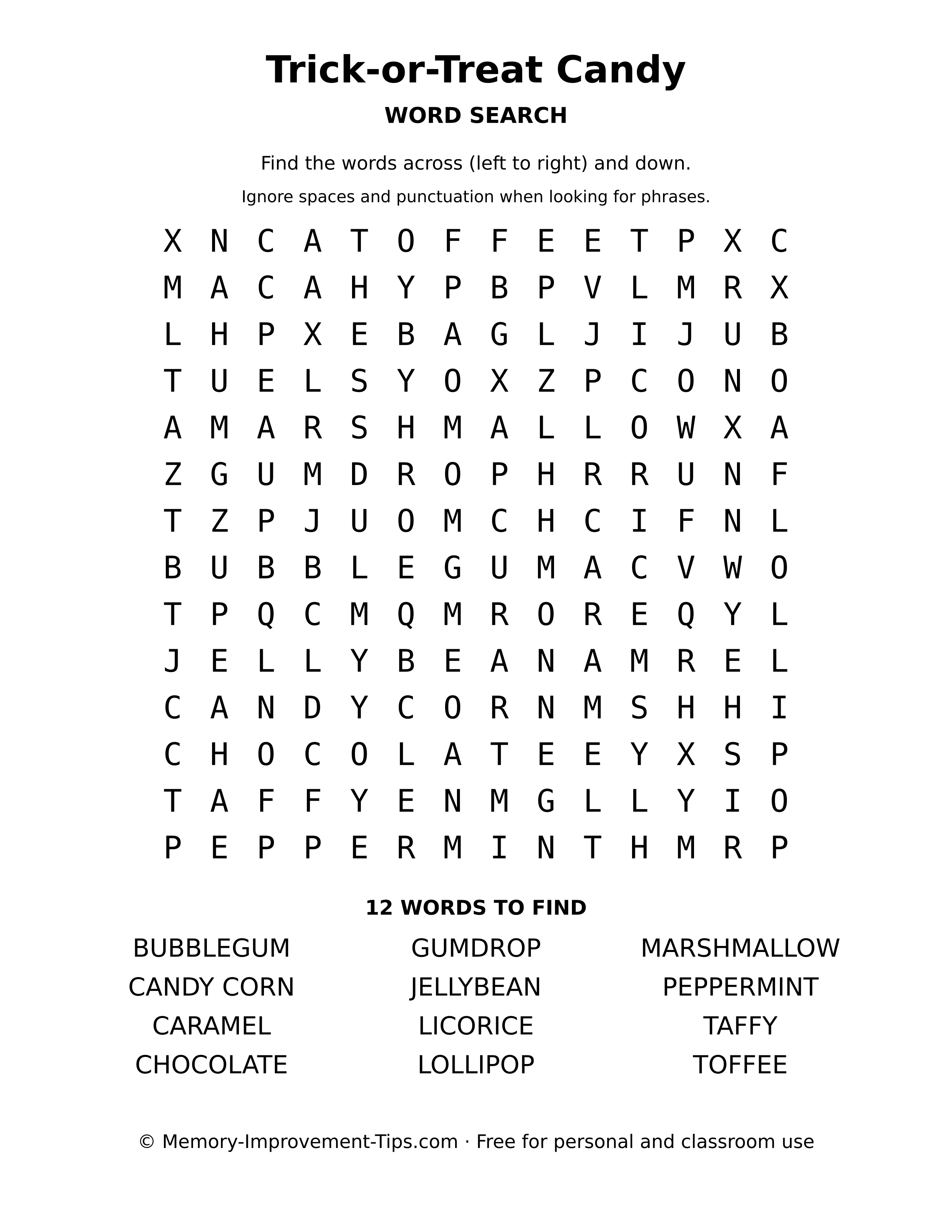 Trick-or-Treat Candy word search printable puzzle