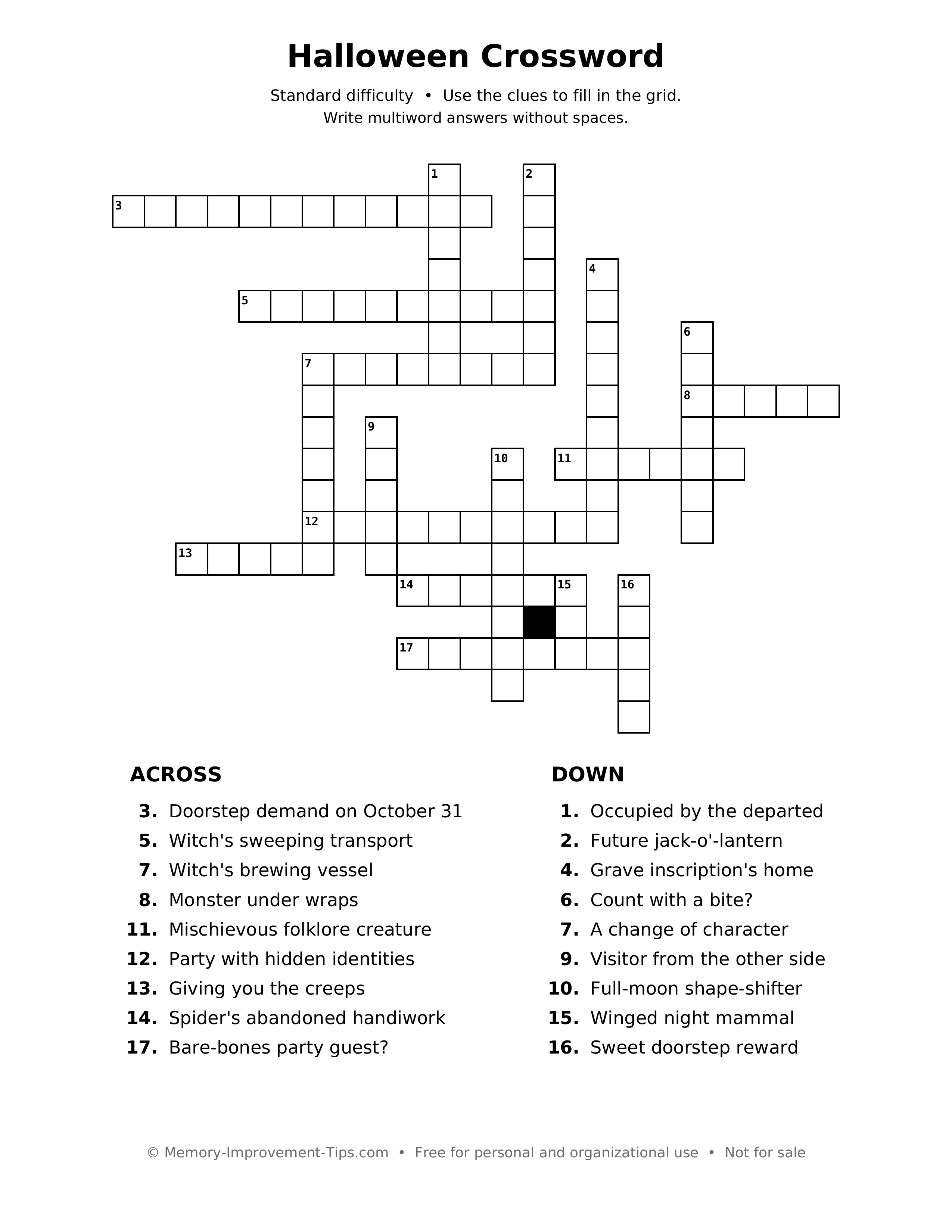 Printable puzzle: Halloween Crossword