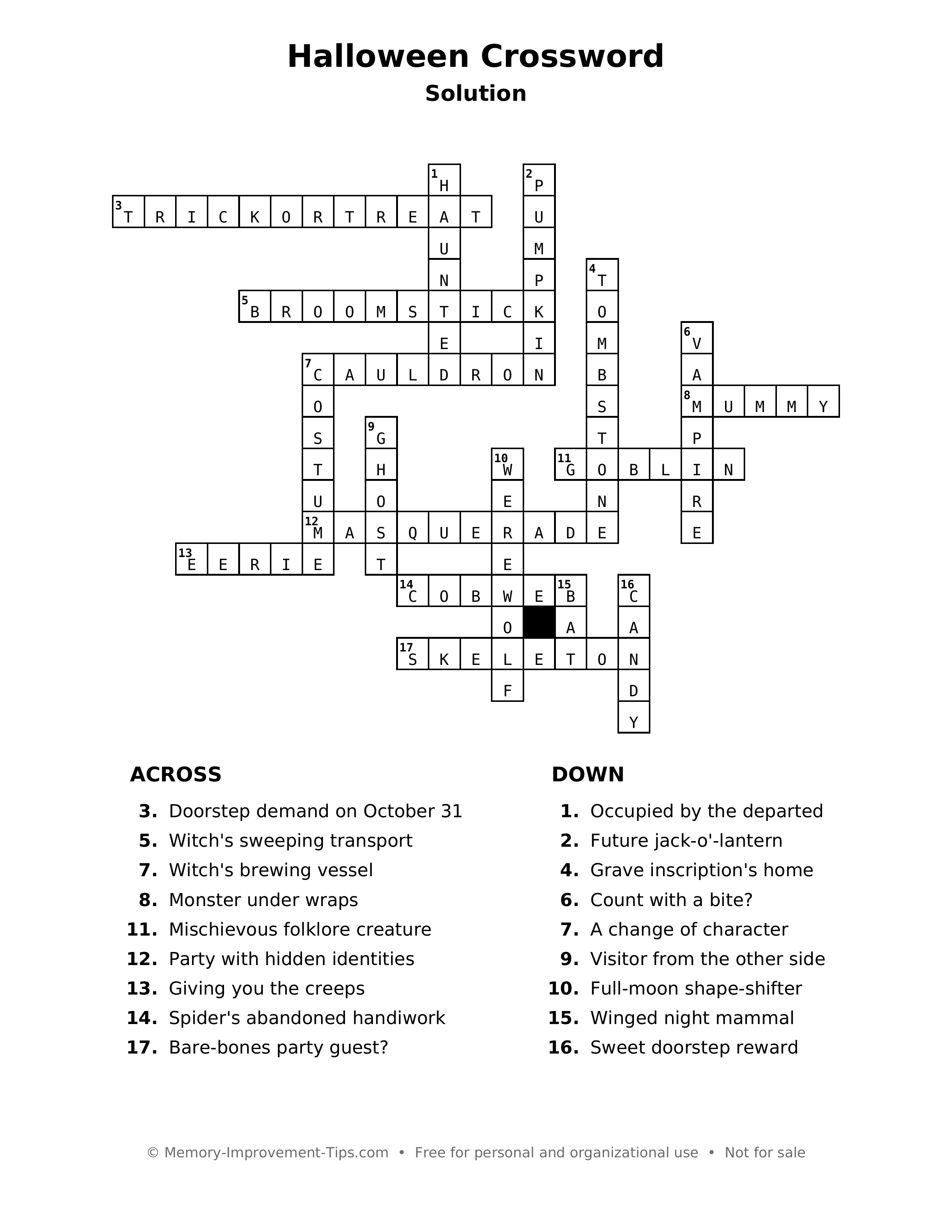 Answer key: Halloween Crossword