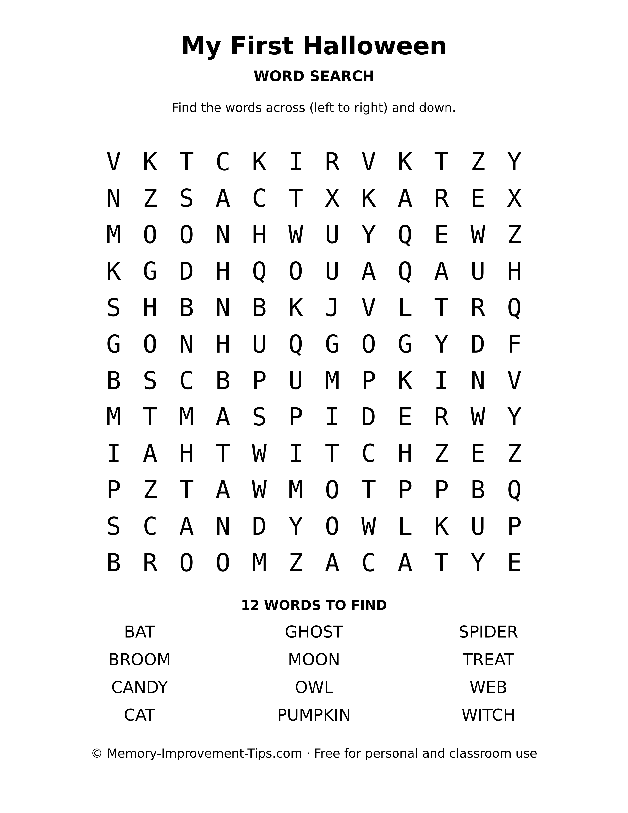 My First Halloween word search printable puzzle