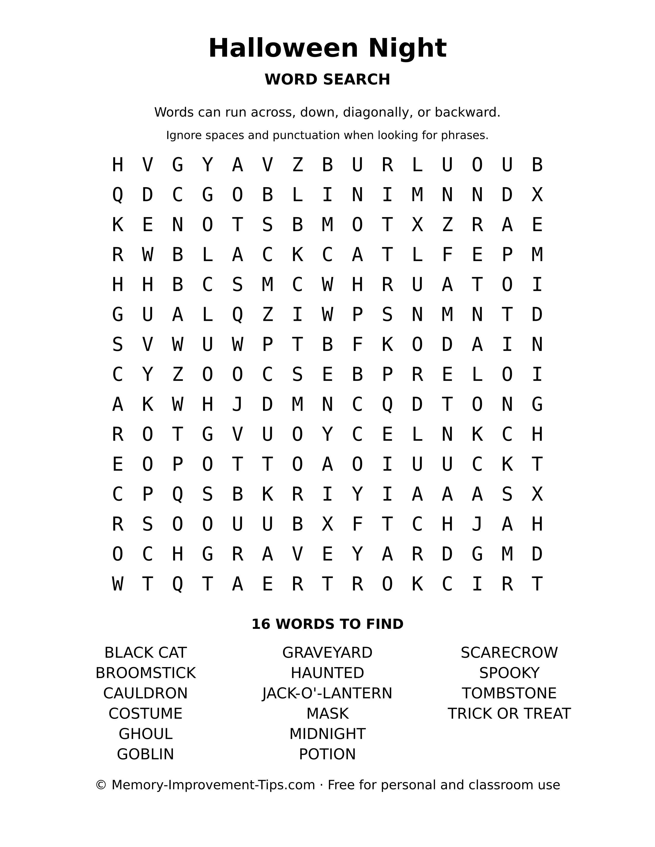 Halloween Night word search printable puzzle