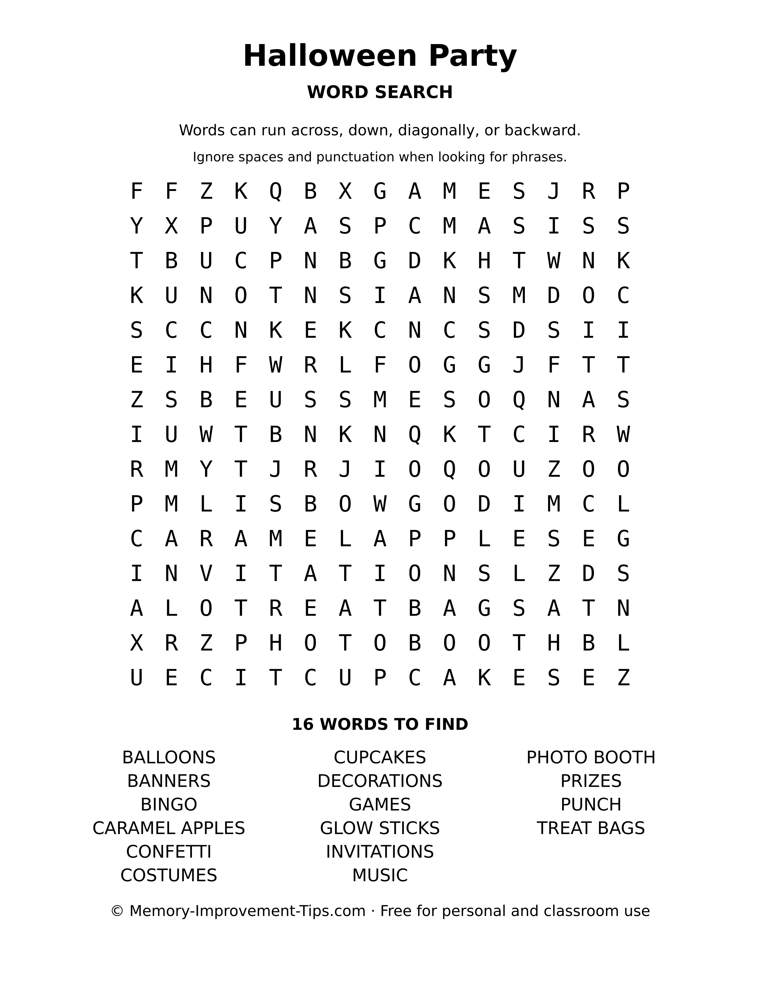 Halloween Party word search printable puzzle