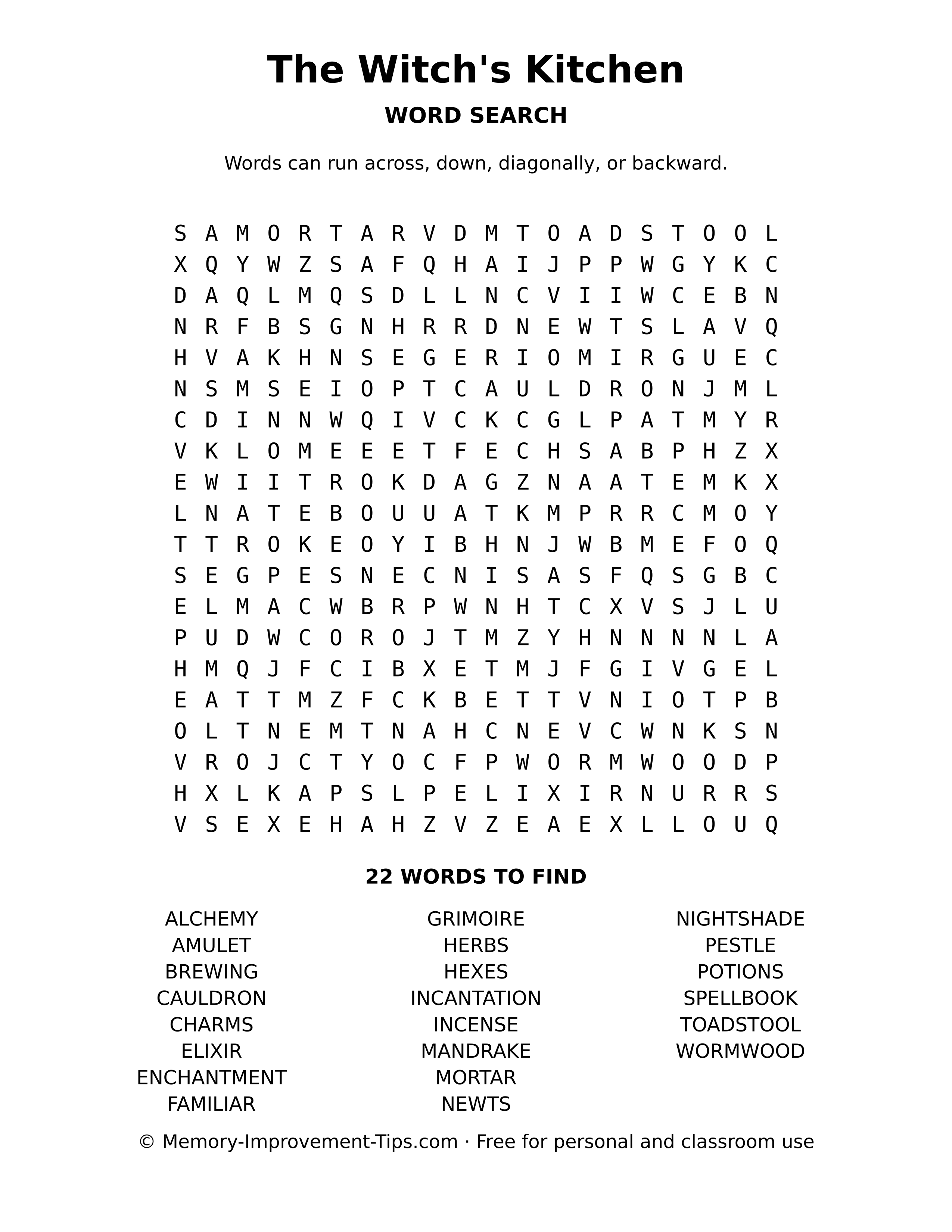 The Witch's Kitchen word search printable puzzle