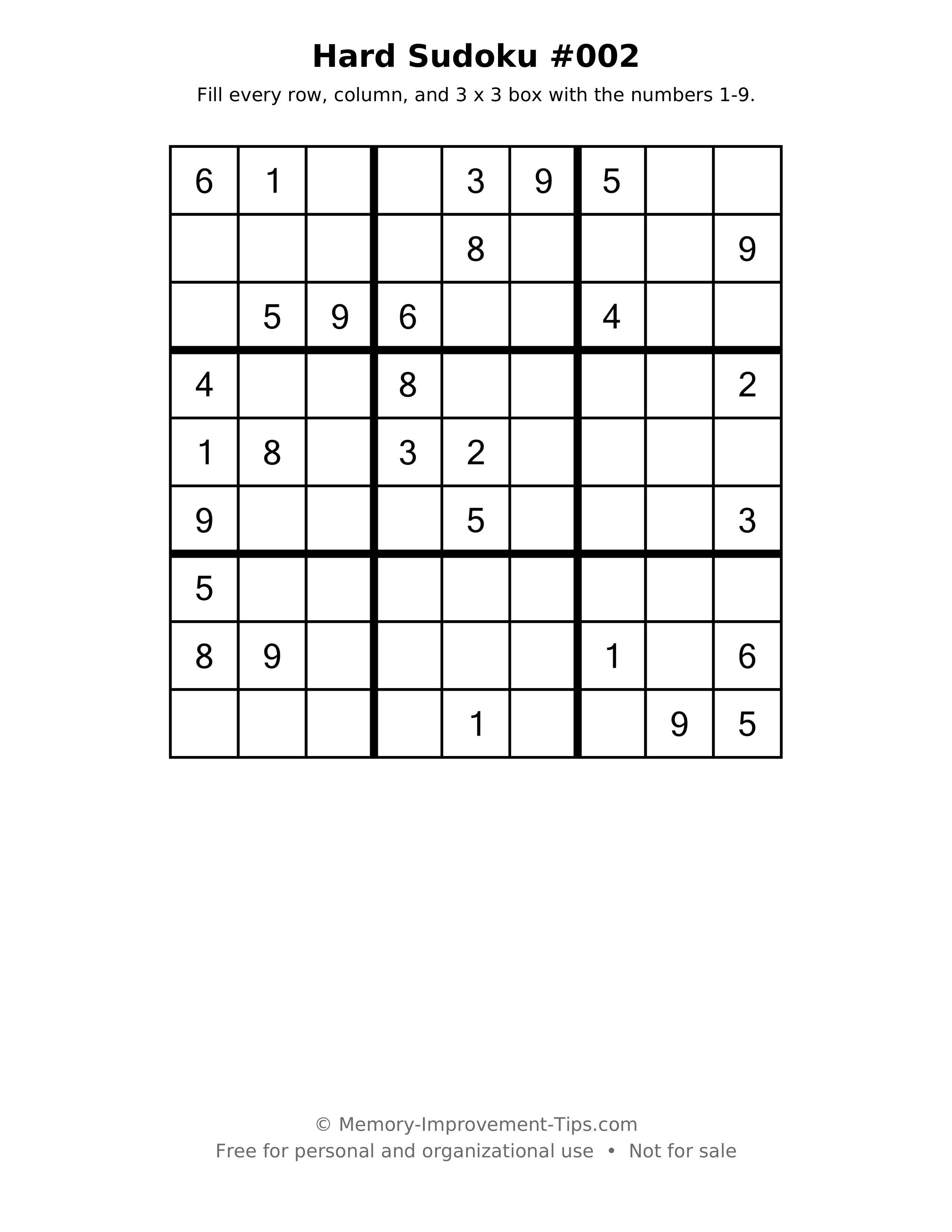 Printable puzzle: Hard Sudoku #002
