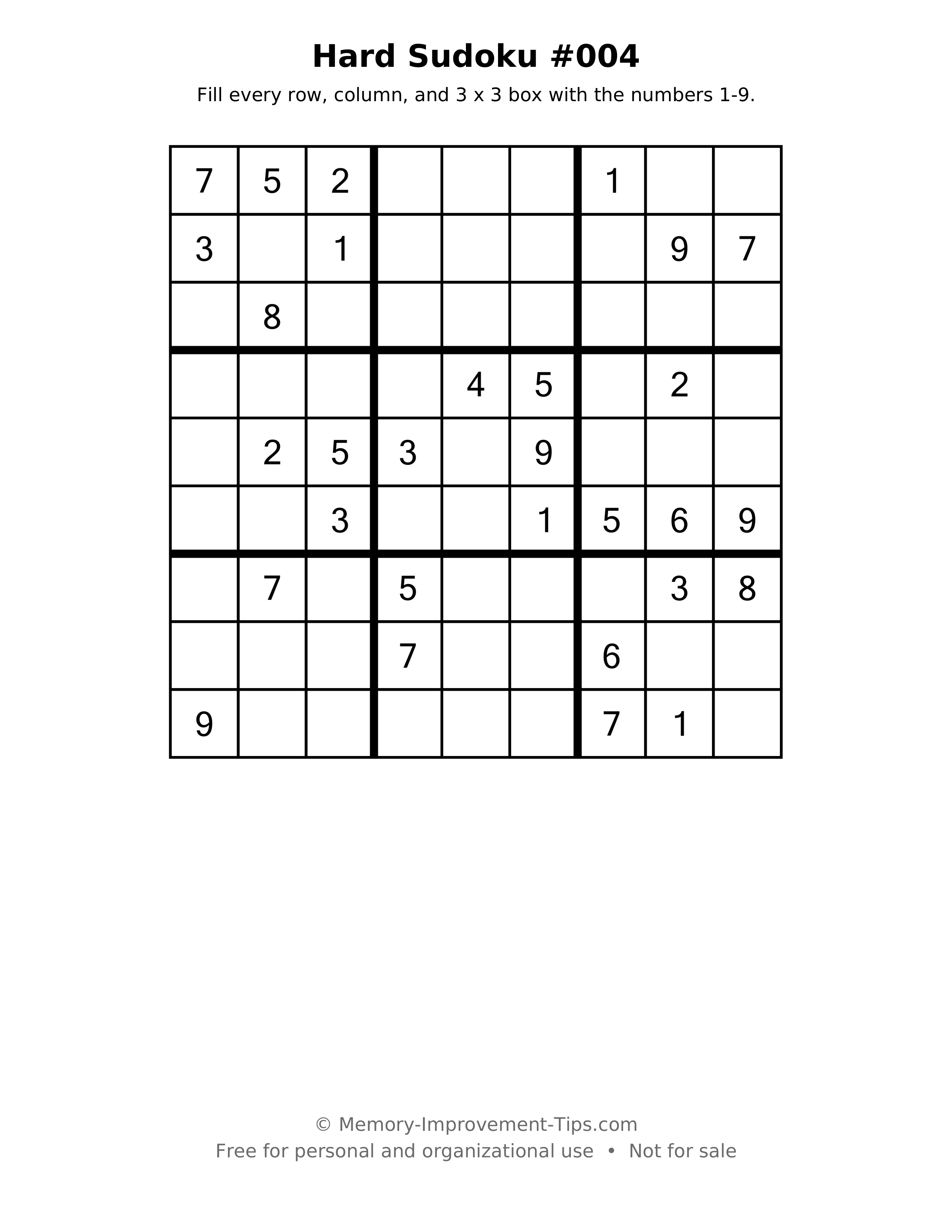 Printable puzzle: Hard Sudoku #004