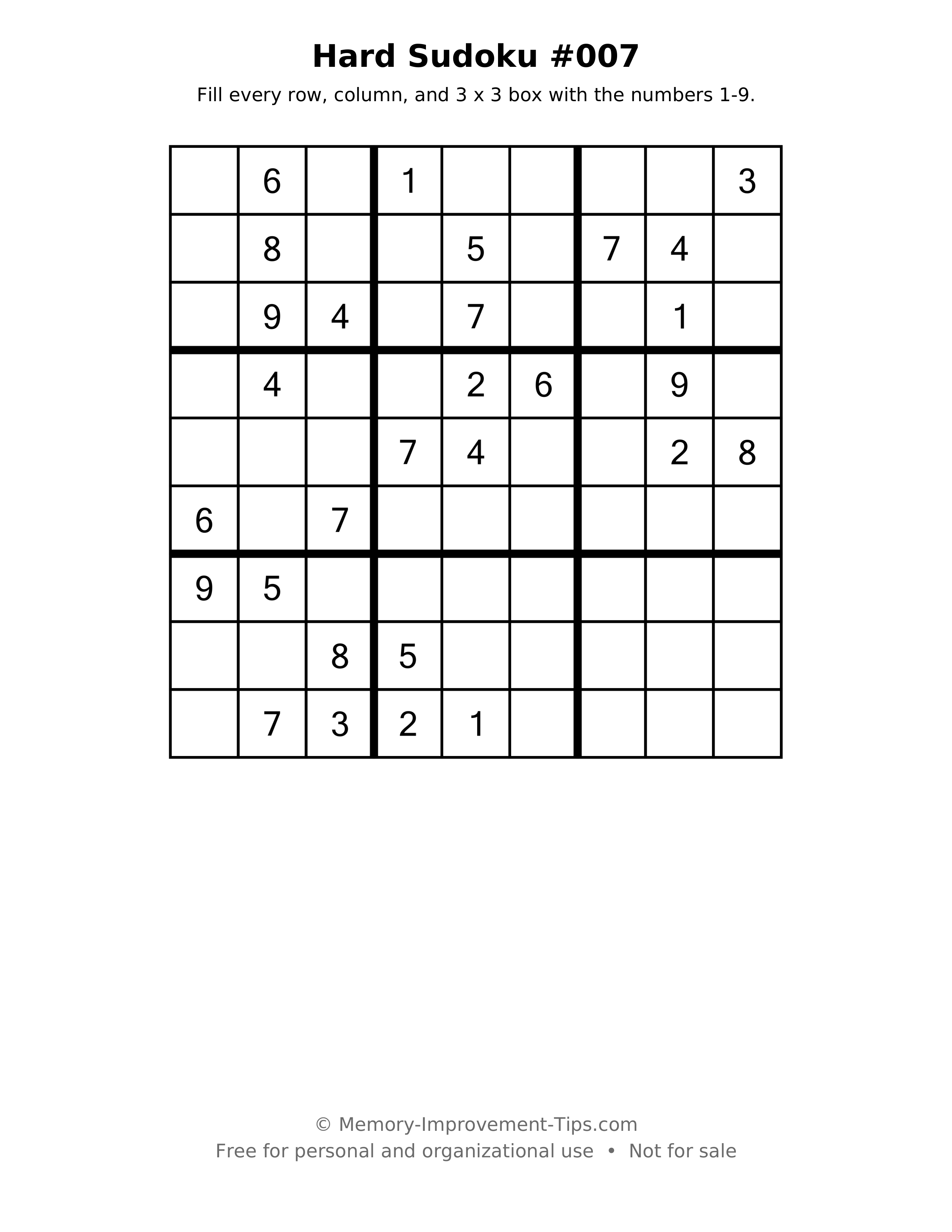 Printable puzzle: Hard Sudoku #007