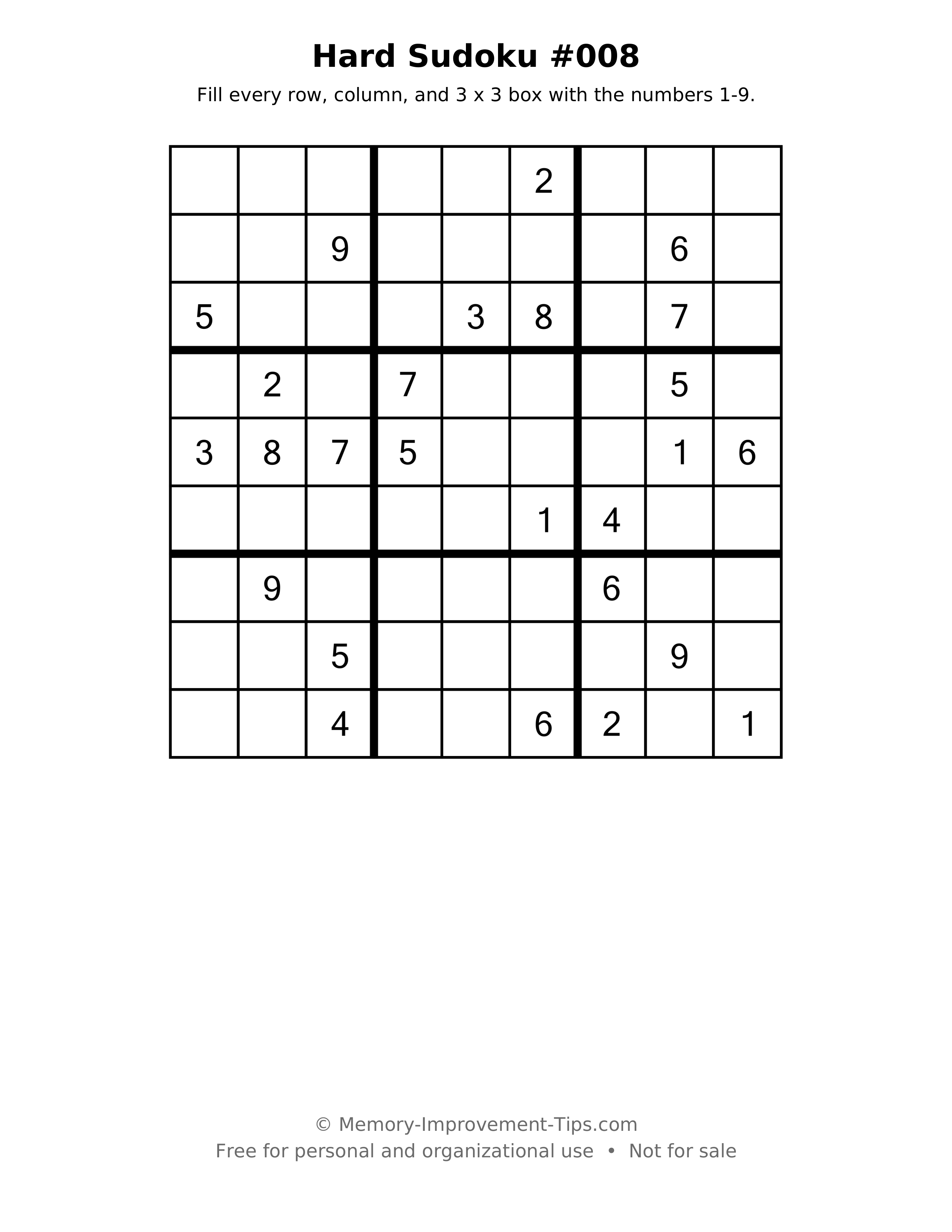 Printable puzzle: Hard Sudoku #008