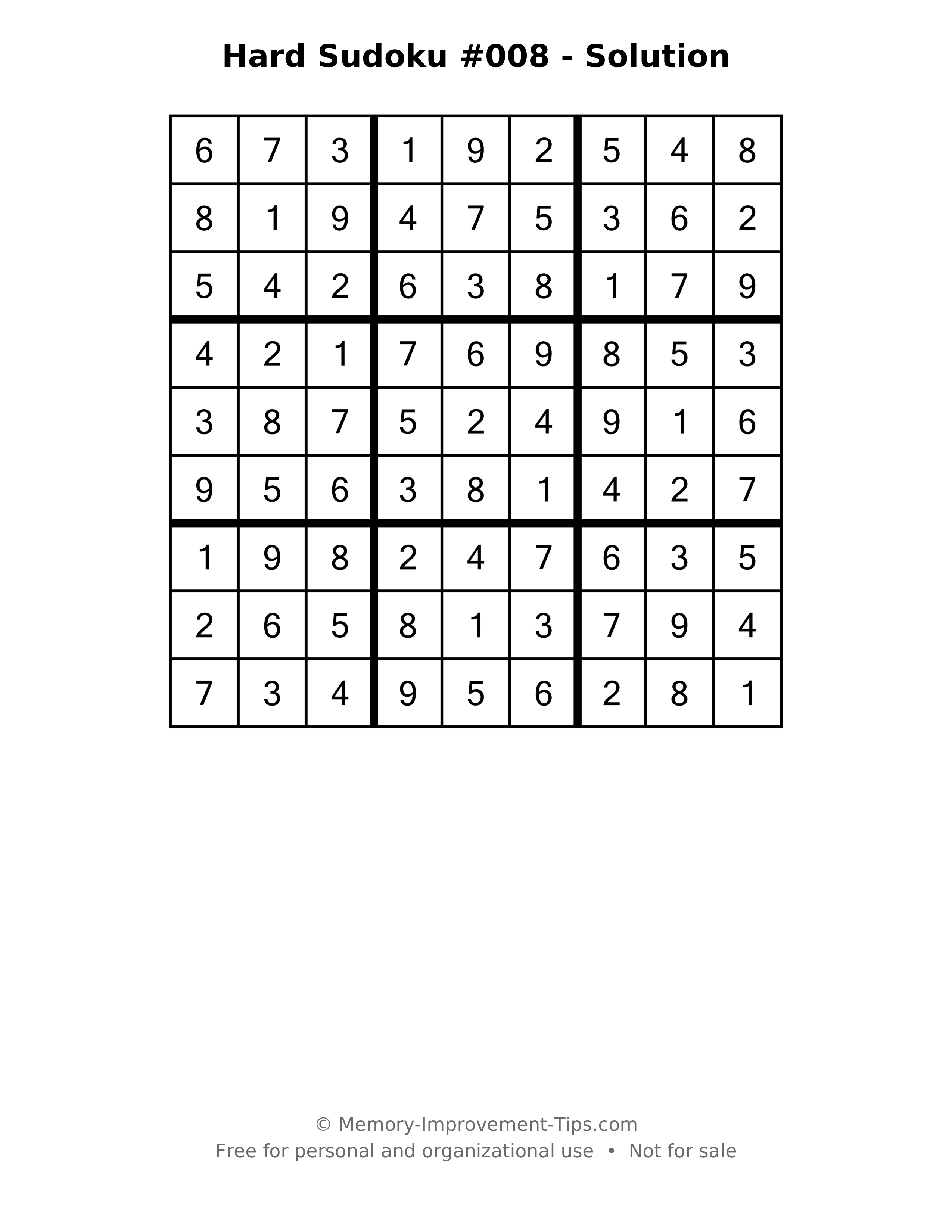 Printable solution: Hard Sudoku #008 - Solution