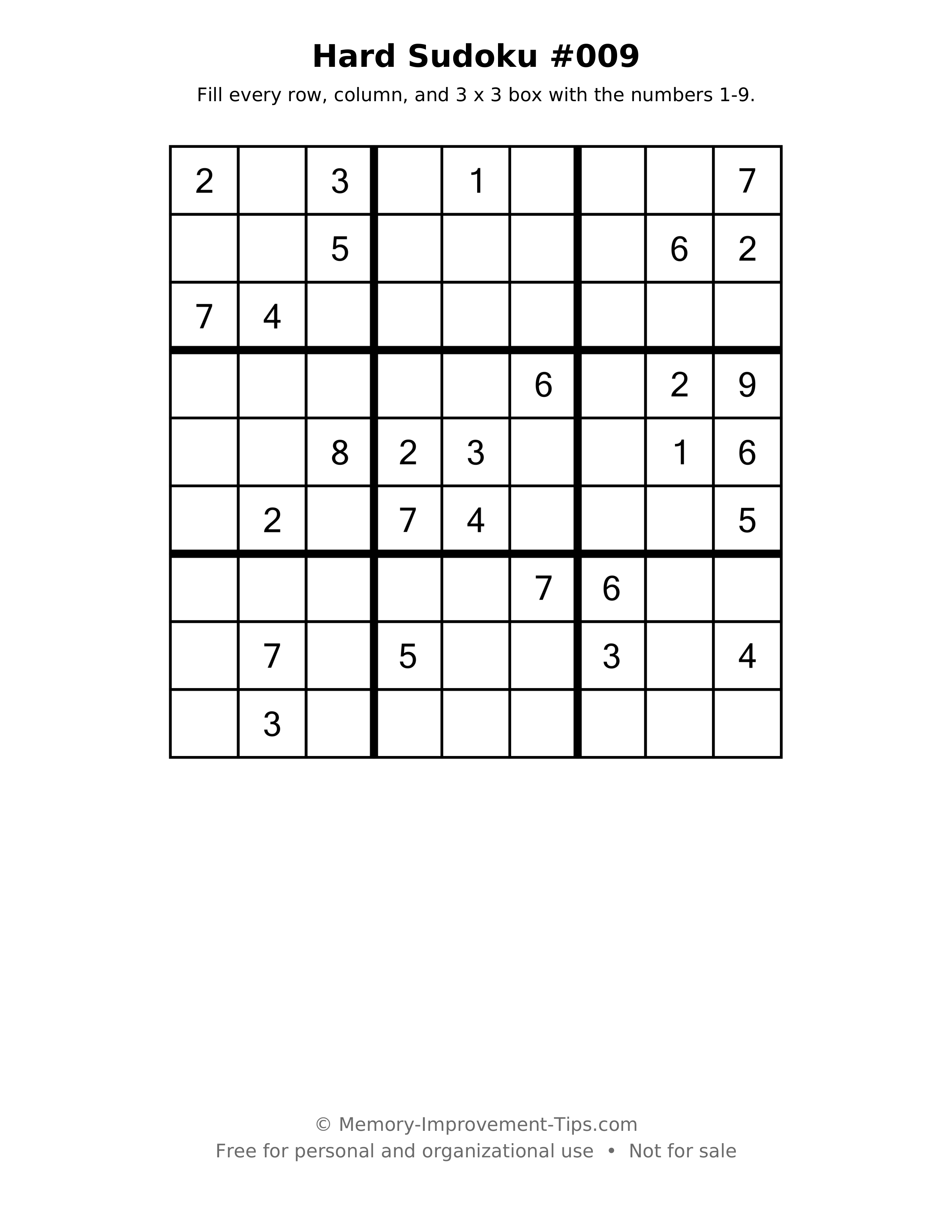 Printable puzzle: Hard Sudoku #009