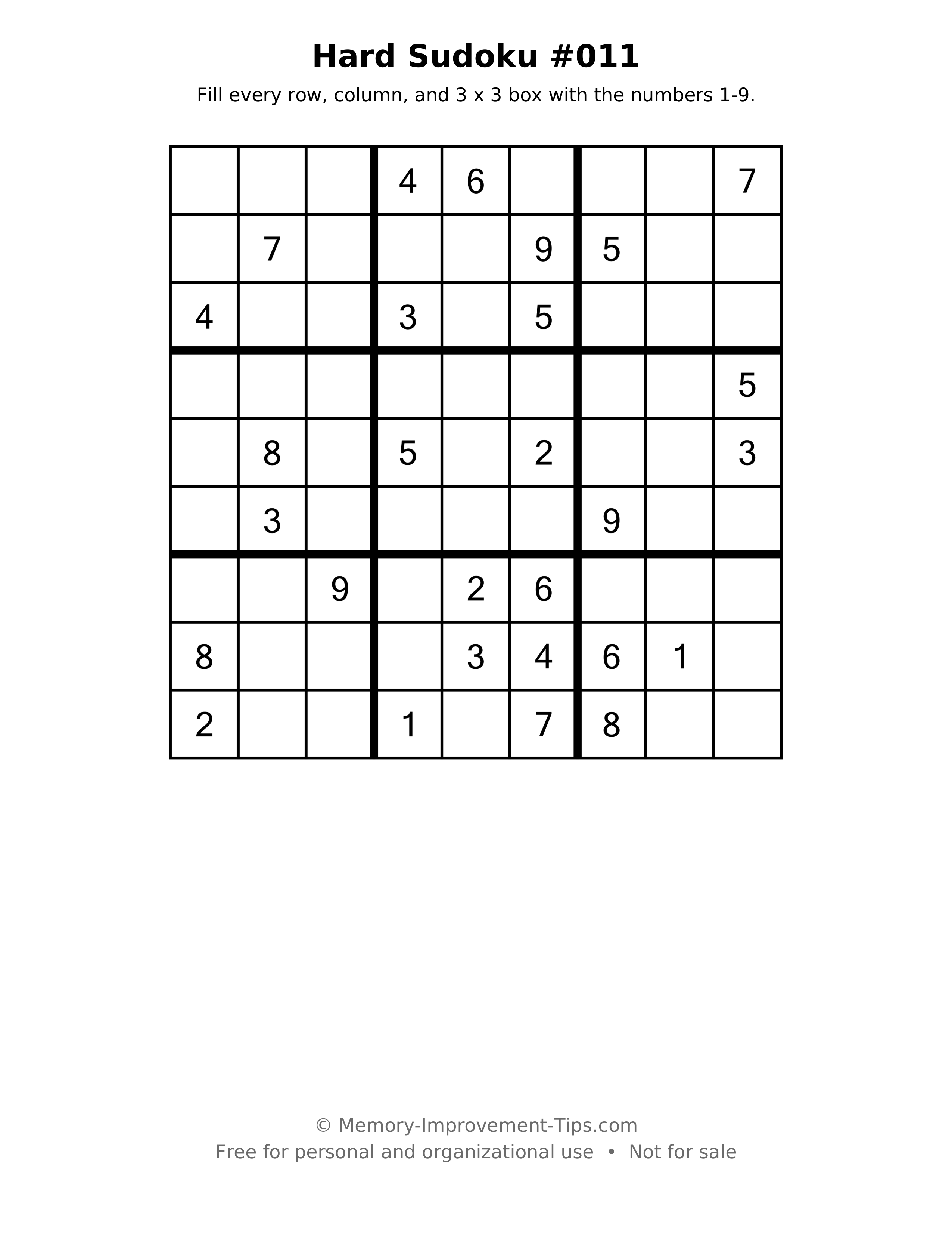 Printable puzzle: Hard Sudoku #011