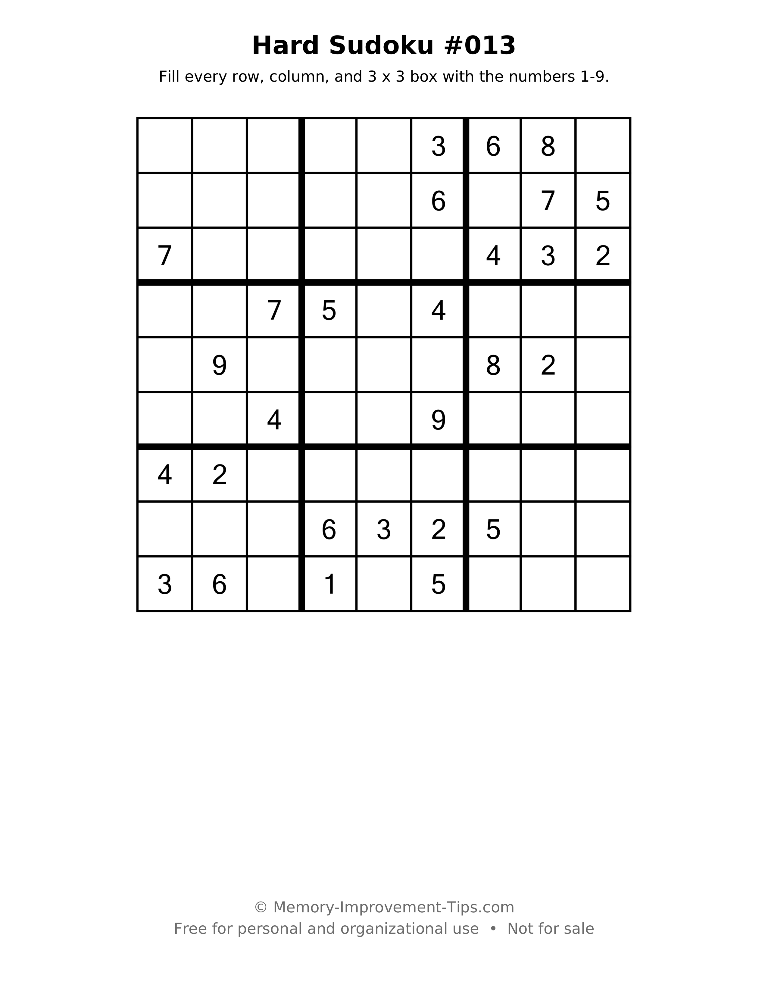 Printable puzzle: Hard Sudoku #013