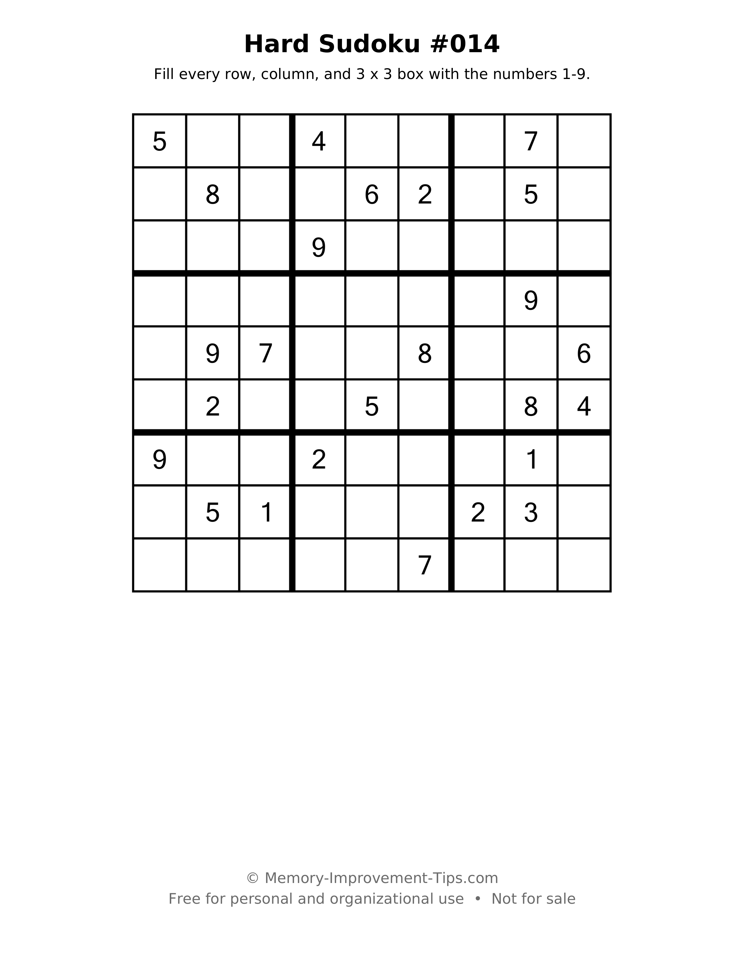 Printable puzzle: Hard Sudoku #014