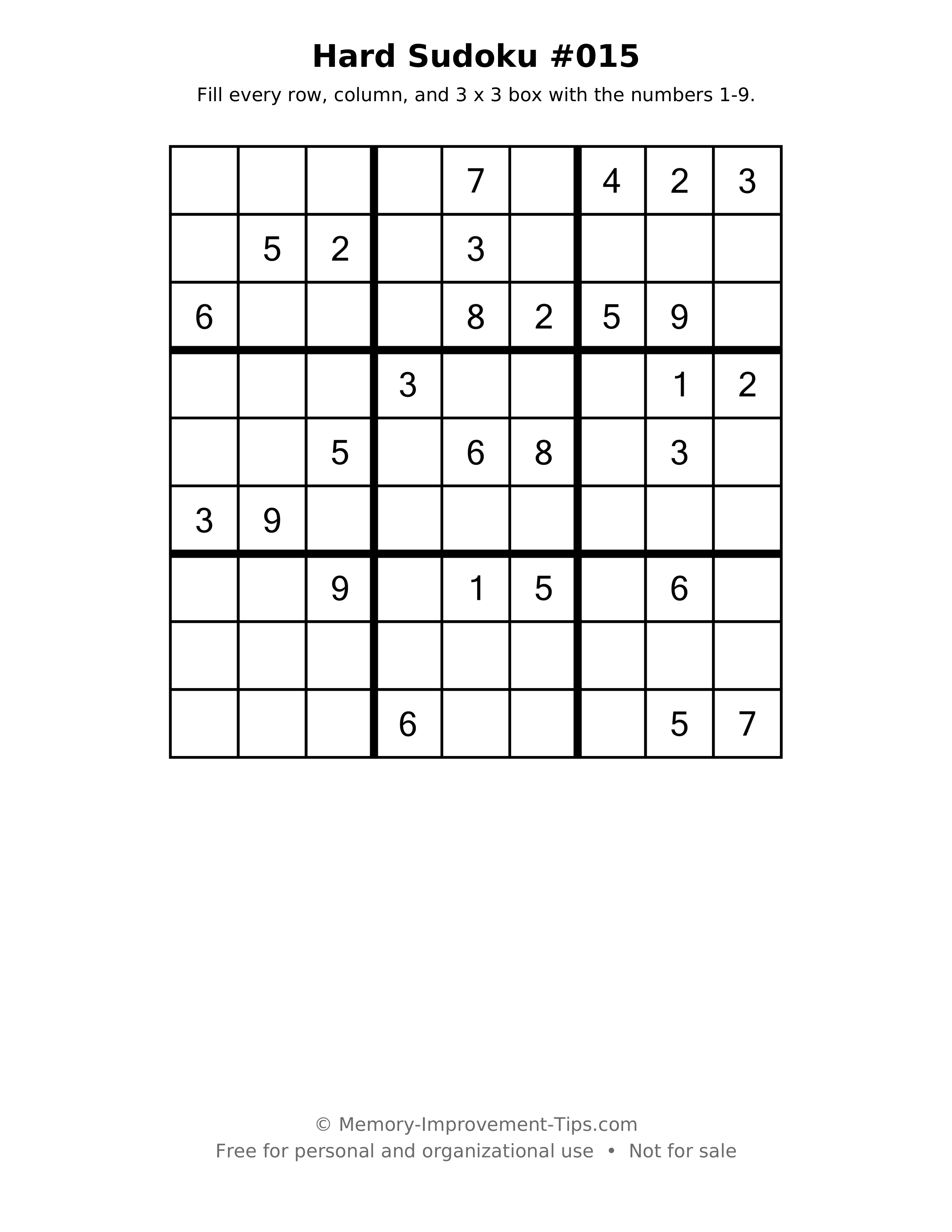Printable puzzle: Hard Sudoku #015