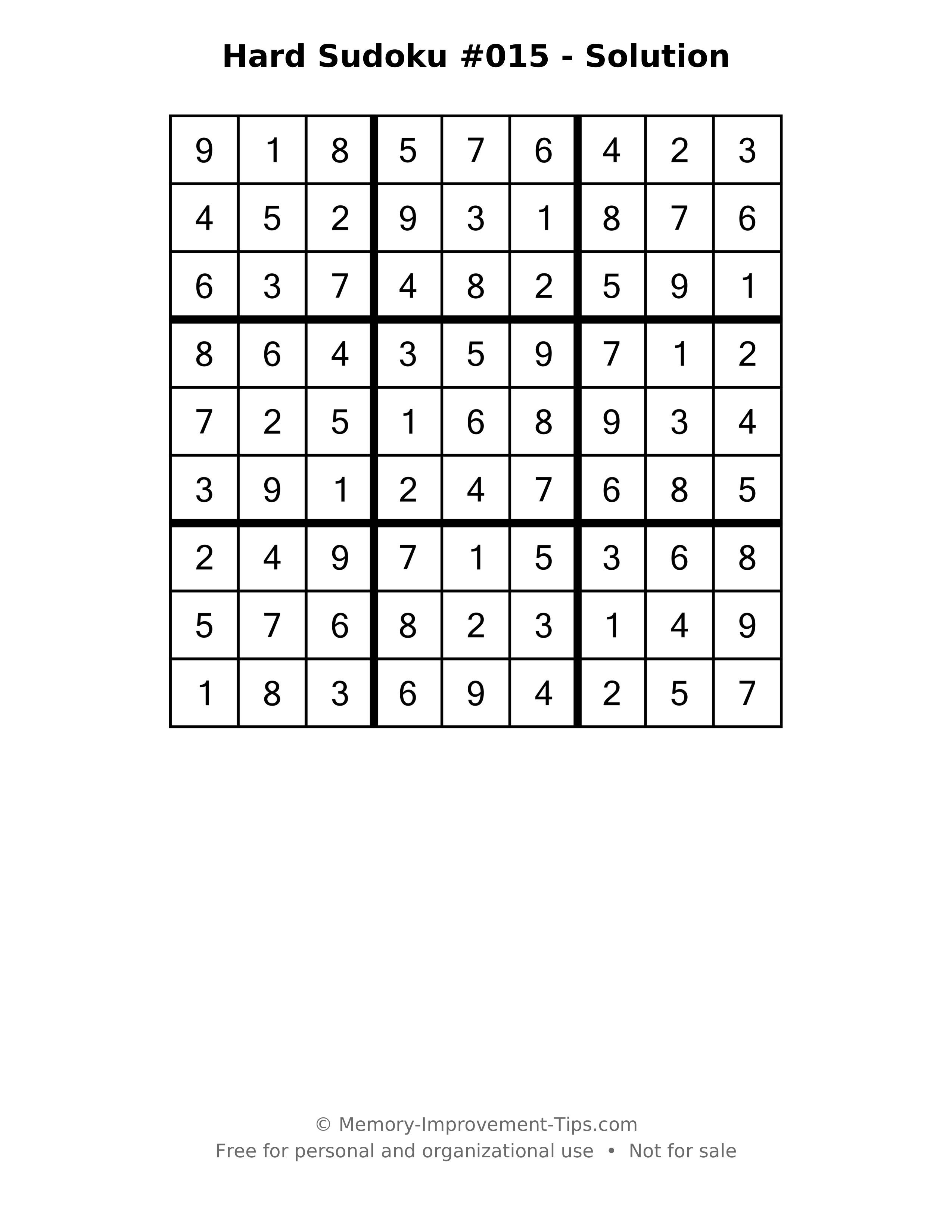 Printable solution: Hard Sudoku #015 - Solution