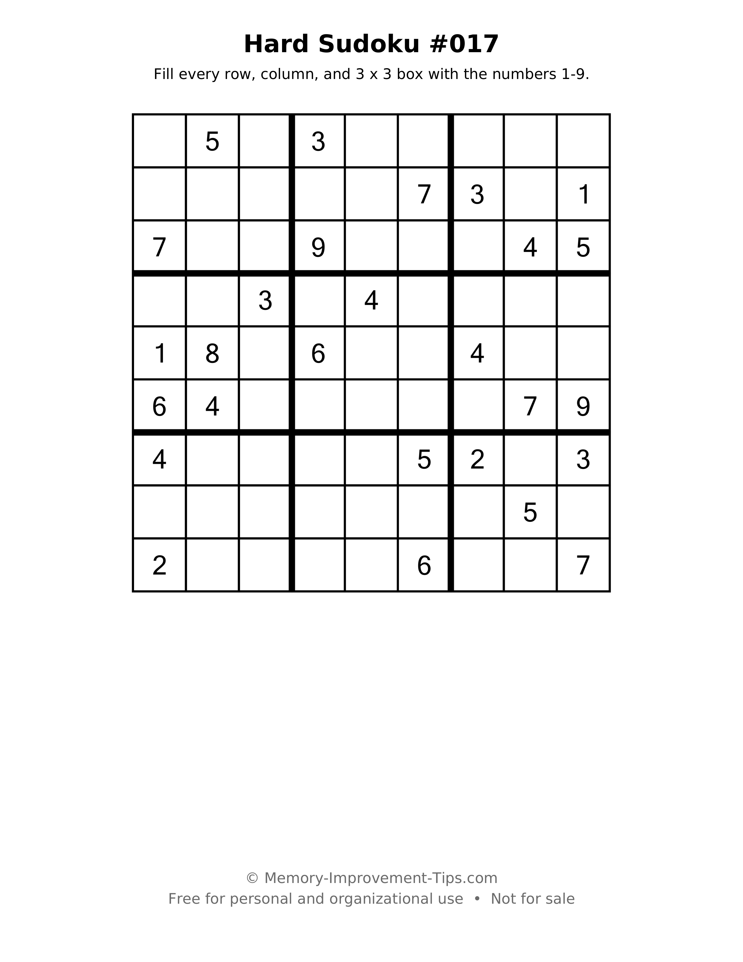 Printable puzzle: Hard Sudoku #017