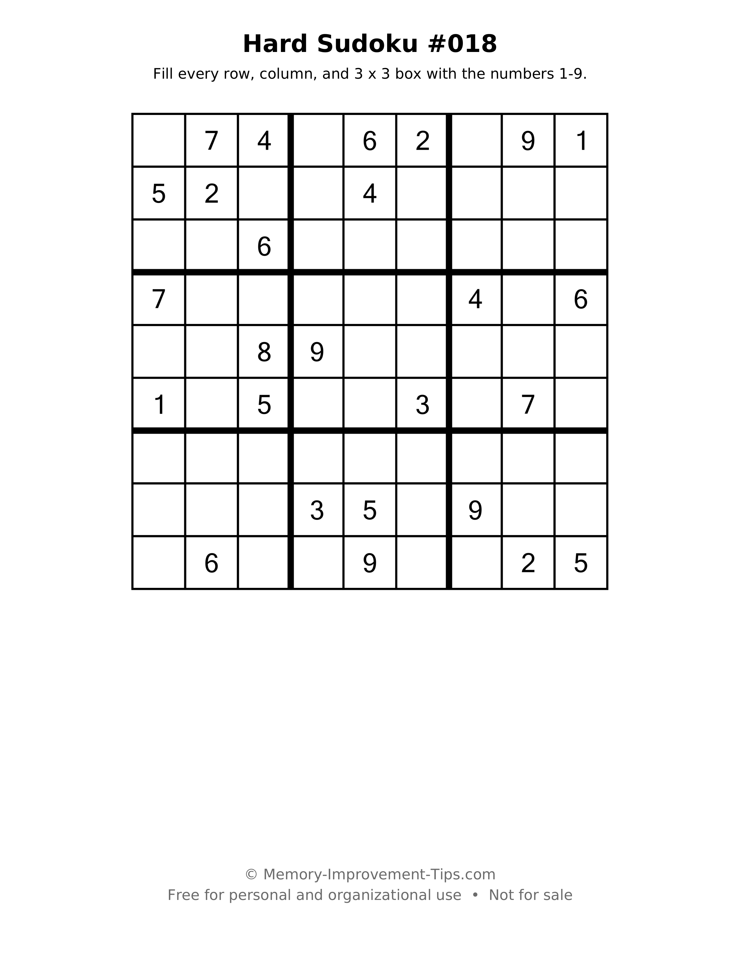 Printable puzzle: Hard Sudoku #018