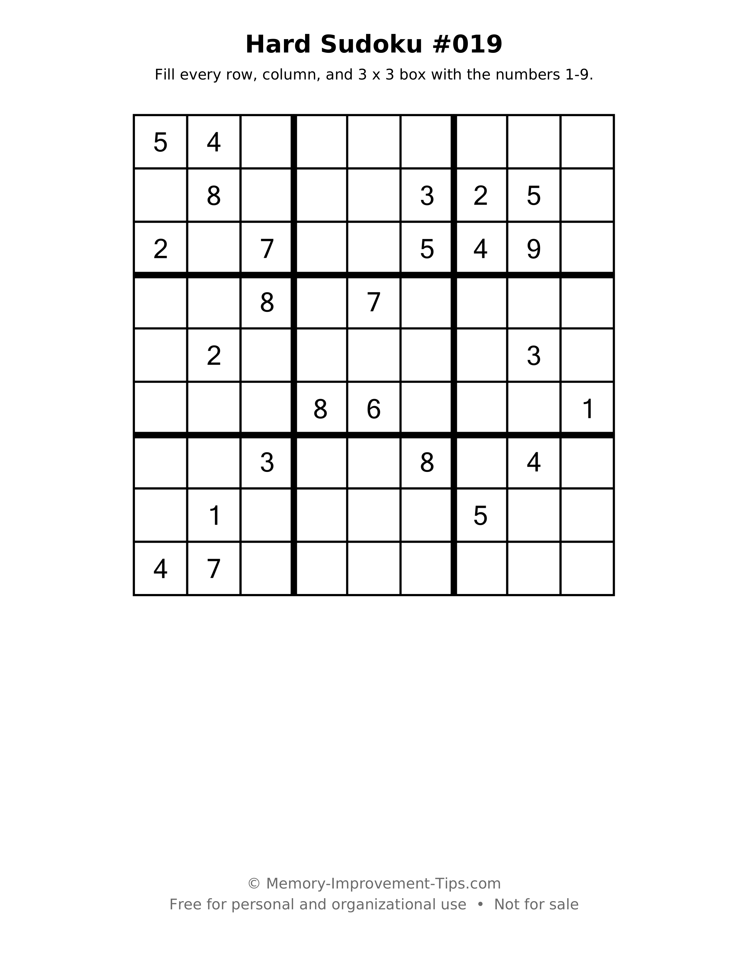 Printable puzzle: Hard Sudoku #019