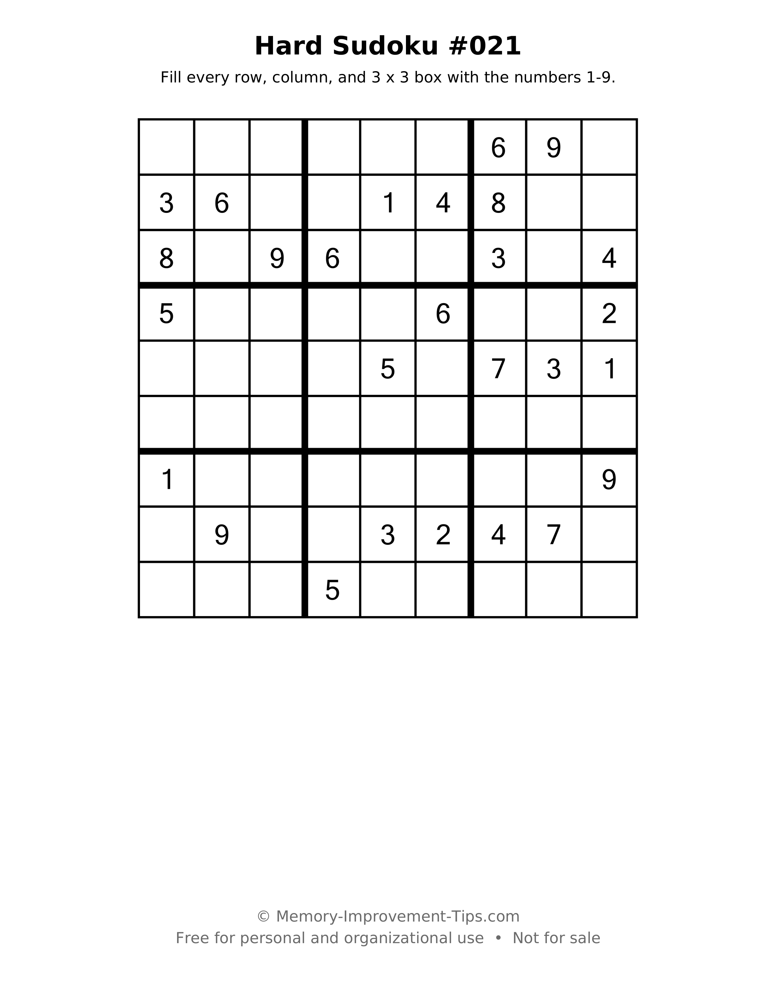 Printable puzzle: Hard Sudoku #021