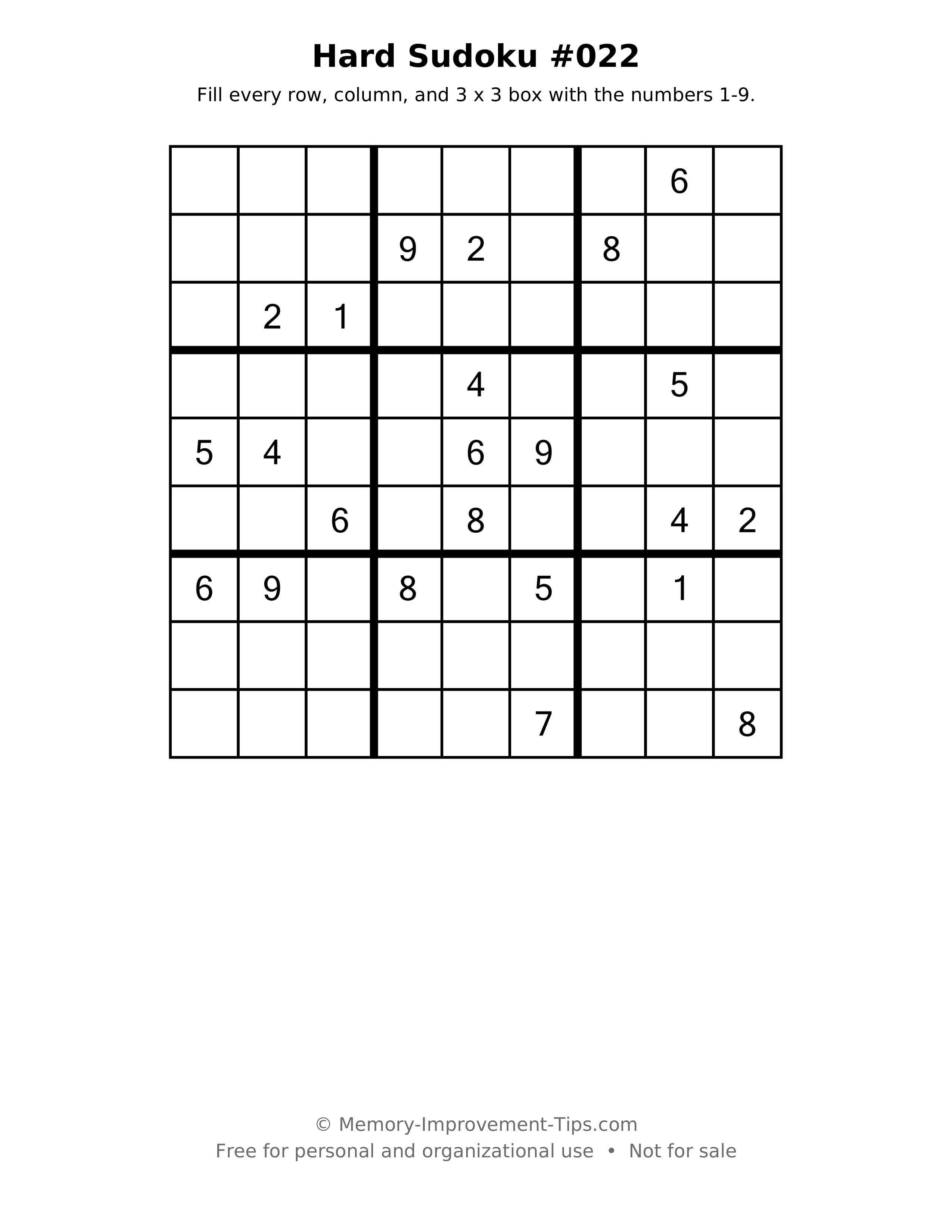 Printable puzzle: Hard Sudoku #022