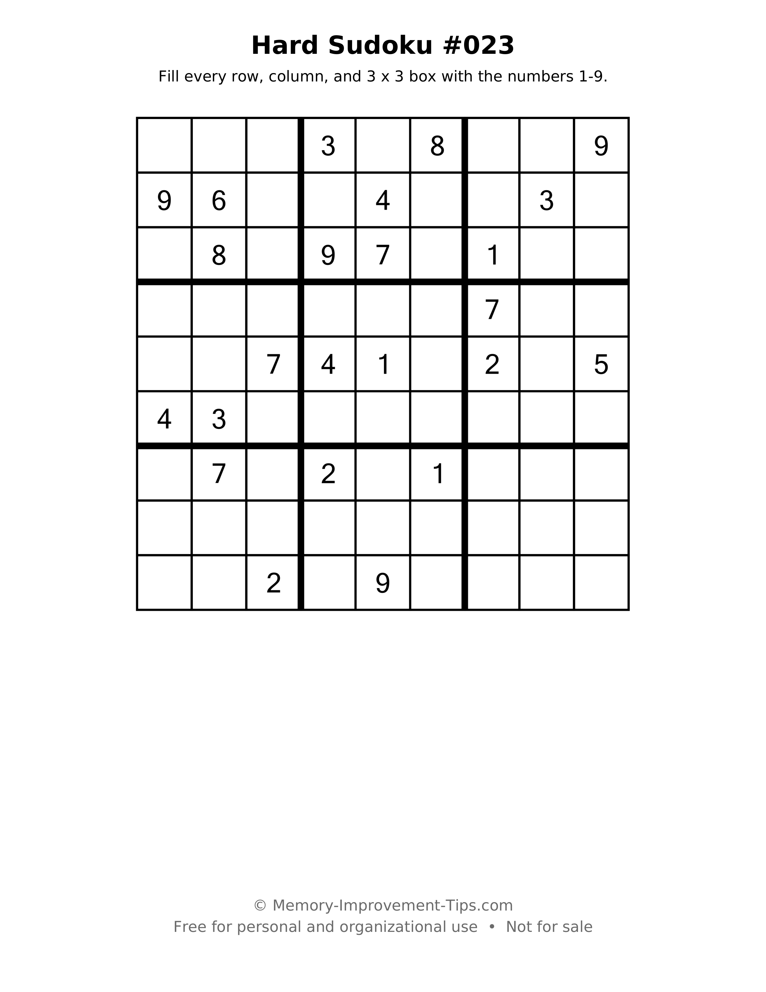 Printable puzzle: Hard Sudoku #023